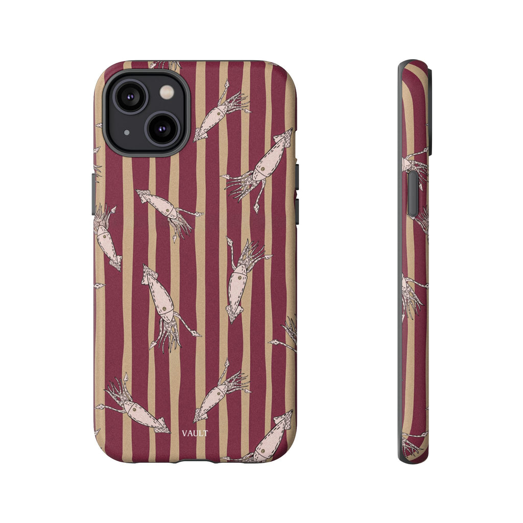 Phone Case - Vintage Shrimp Pattern on Burgundy Stripes