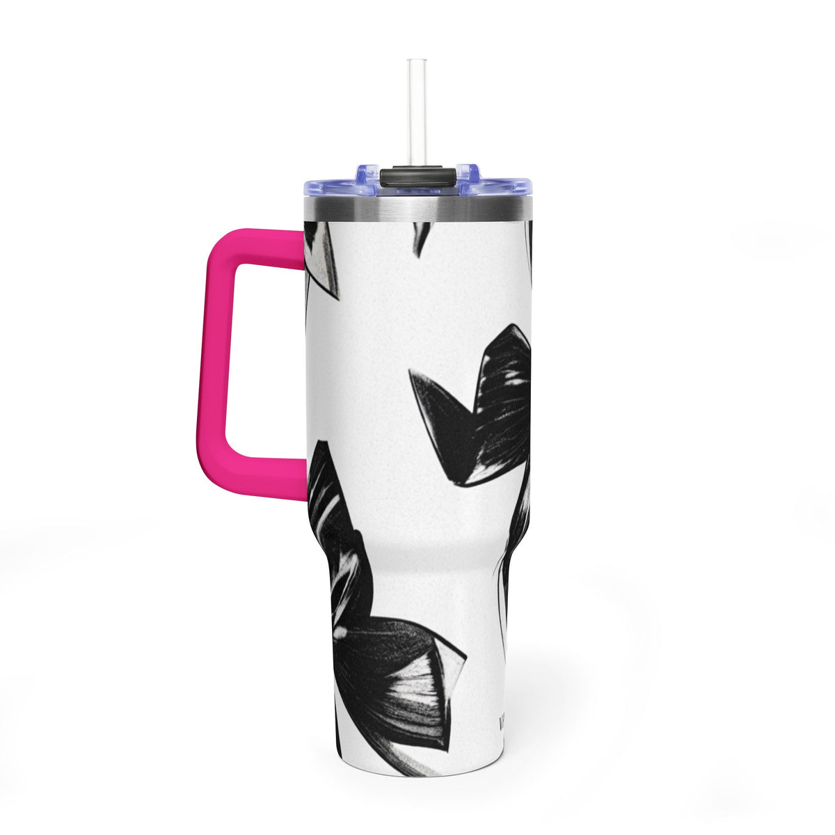 40oz Floral Black & White Vacuum Tumbler — Insulated Travel Cup