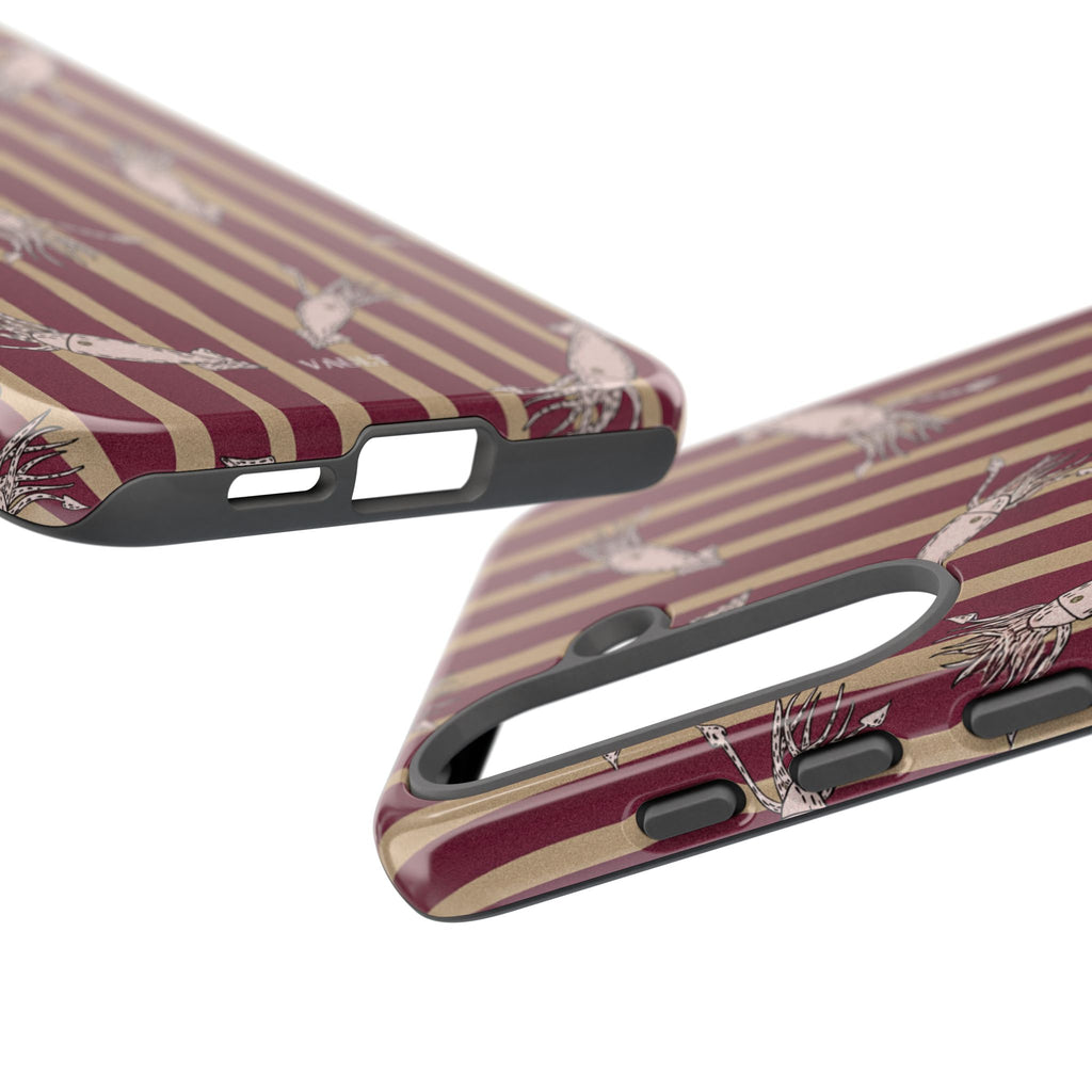 Phone Case - Vintage Shrimp Pattern on Burgundy Stripes