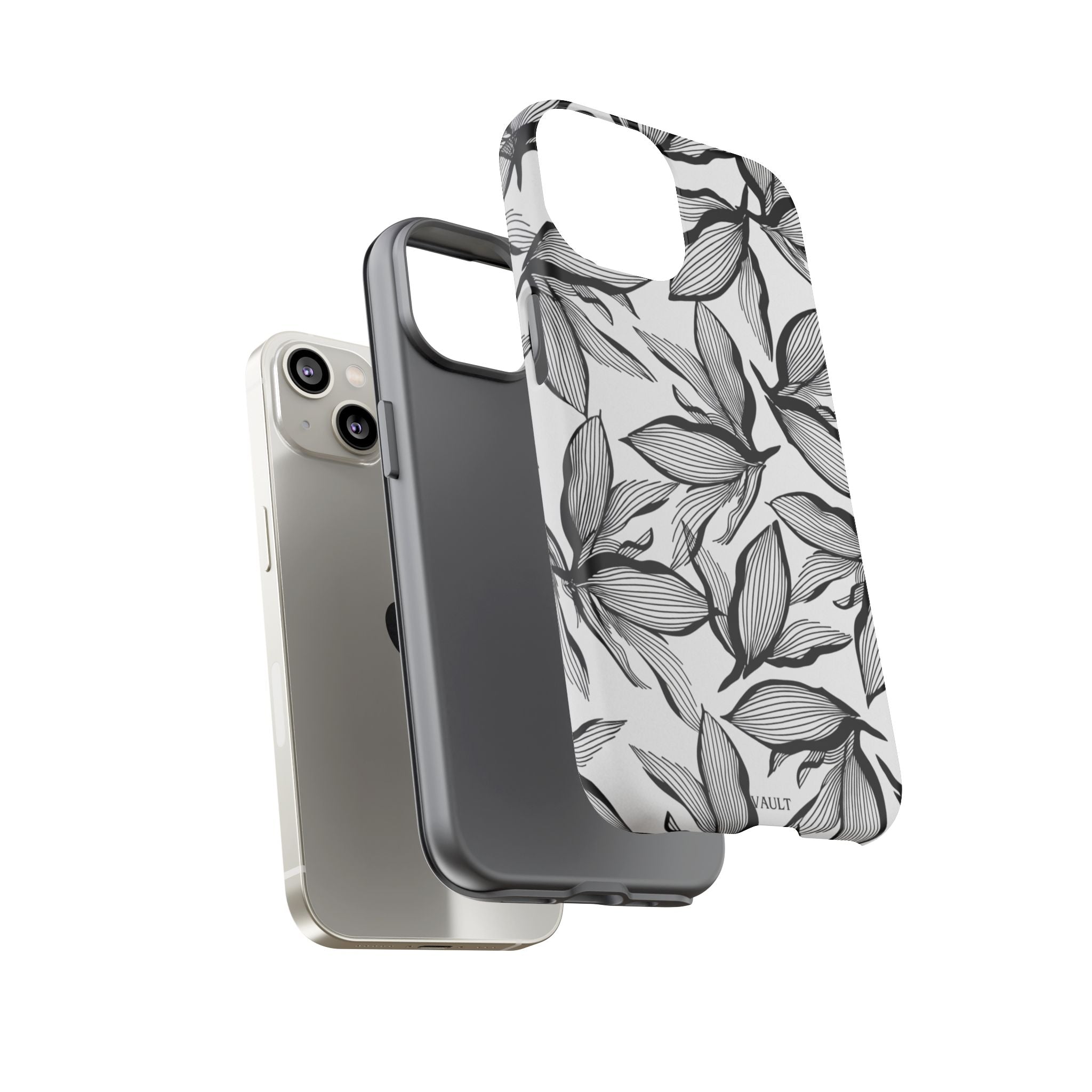 Floral Leaves Tough Phone Case – Black & White Botanical Protection
