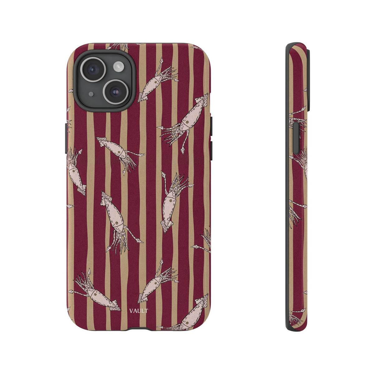 Phone Case - Vintage Shrimp Pattern on Burgundy Stripes