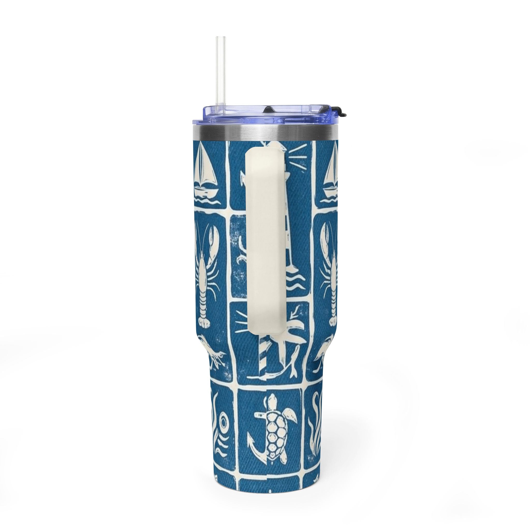 40oz Nautical Thermal Tumbler – Lighthouse, Anchor & Sea Life Travel Mug