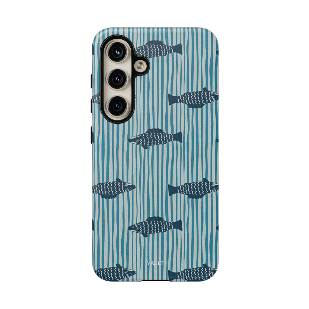 Fish Pattern Tough Phone Case — Blue Striped Ocean Design
