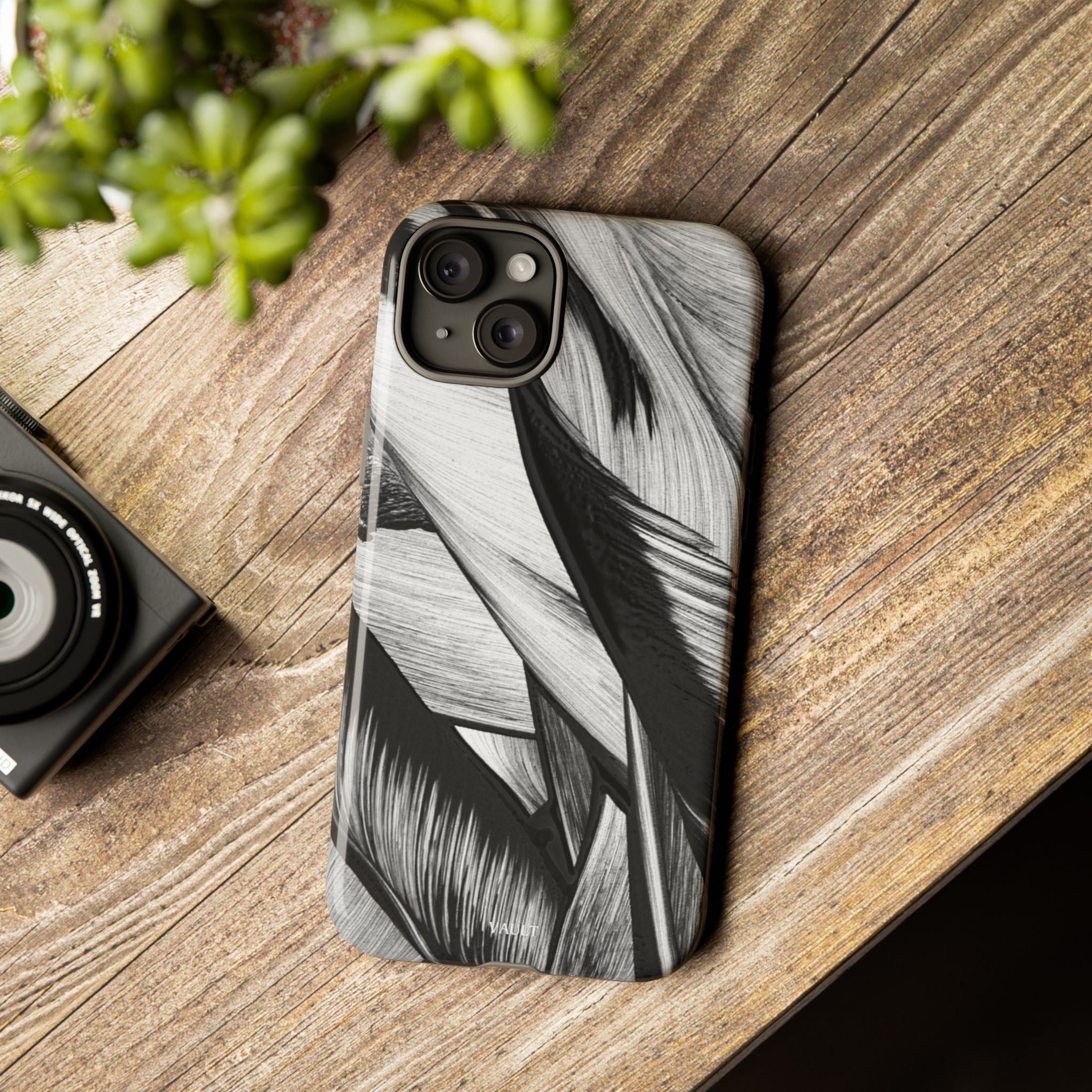 Monochrome Tropical Leaf Tough Phone Case — Black & White Botanical Protective Cover