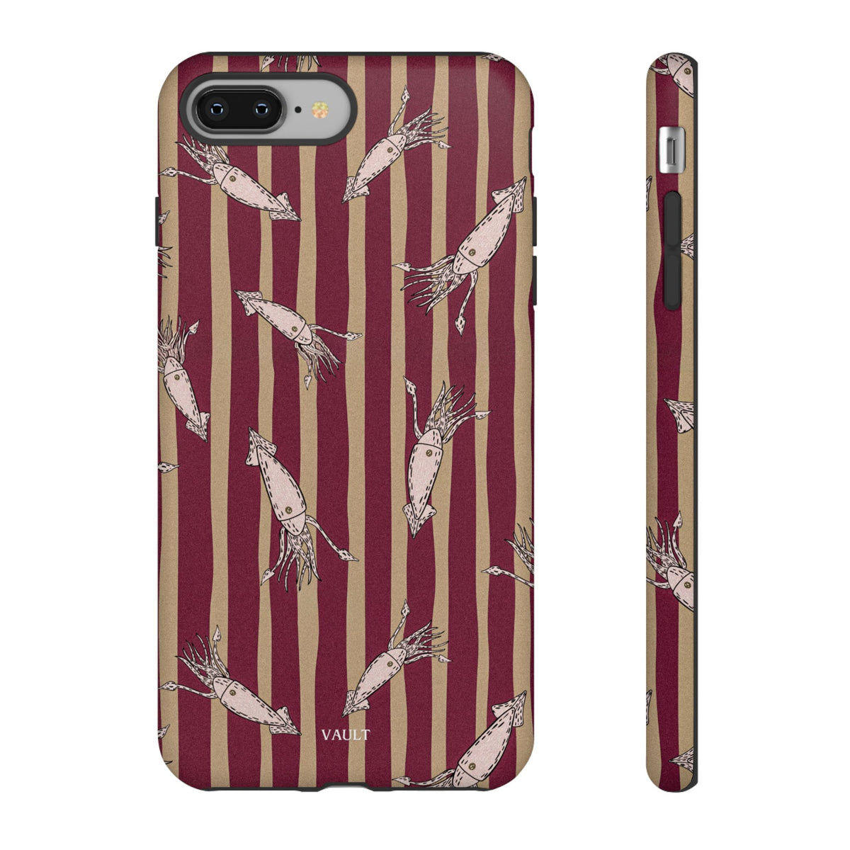 Phone Case - Vintage Shrimp Pattern on Burgundy Stripes