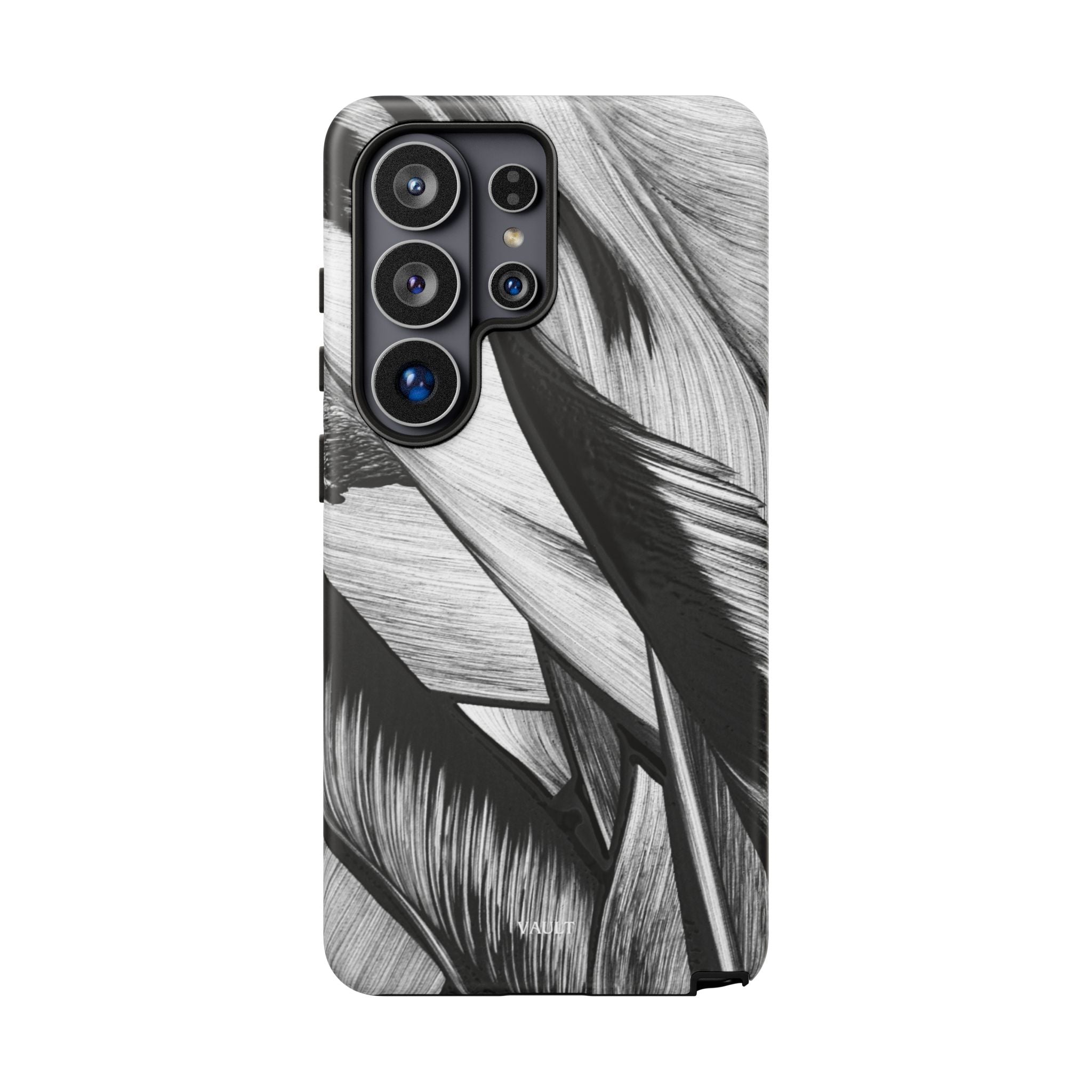 Monochrome Tropical Leaf Tough Phone Case — Black & White Botanical Protective Cover