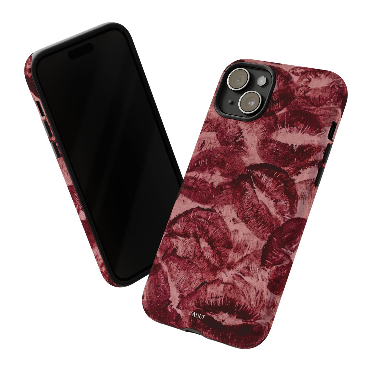 Kiss Print Phone Case – Burgundy Lip Pattern Protective Phone Cover