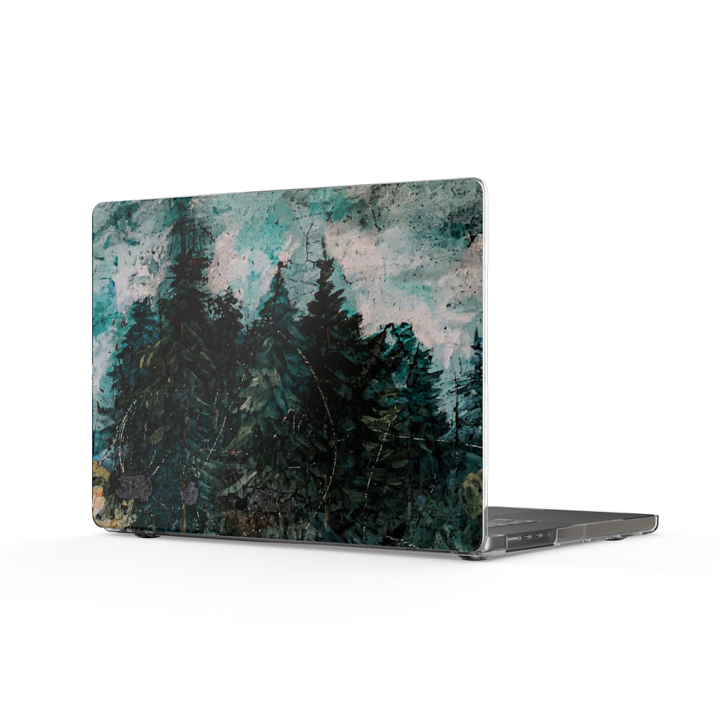Forest Mist Clear MacBook Case — Teal Pine Tree Laptop Cover