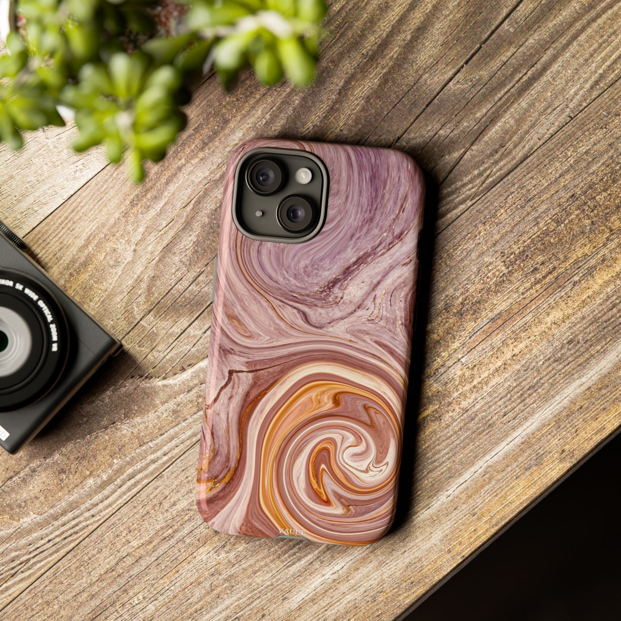Marble Swirl Phone Case — Pink & Gold Abstract Tough Case