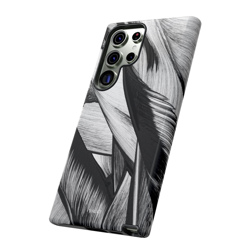 Monochrome Tropical Leaf Tough Phone Case — Black & White Botanical Protective Cover