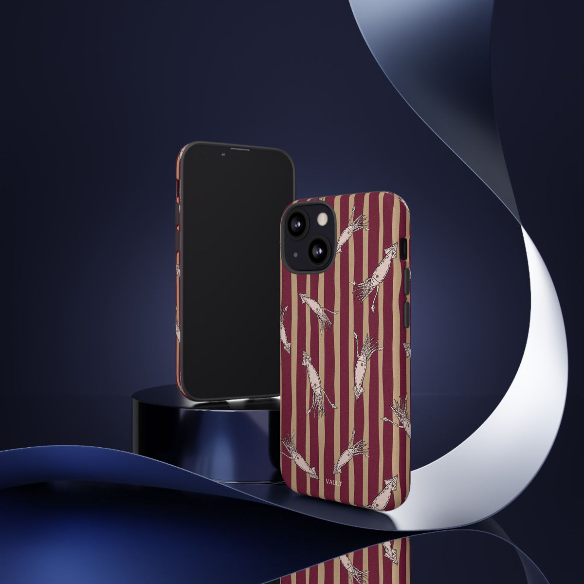 Phone Case - Vintage Shrimp Pattern on Burgundy Stripes