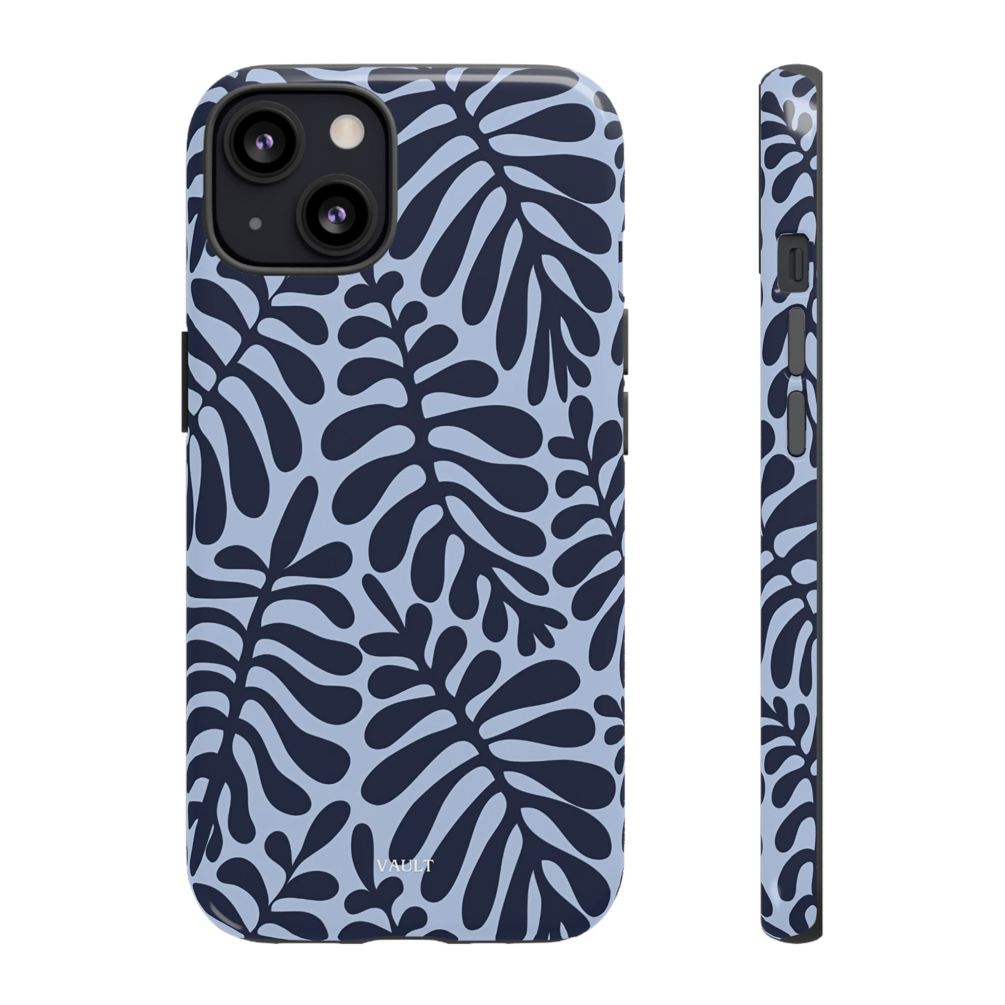 Floral Fern Tough Phone Case – Navy Blue on Light Blue, Protective Slim Cover