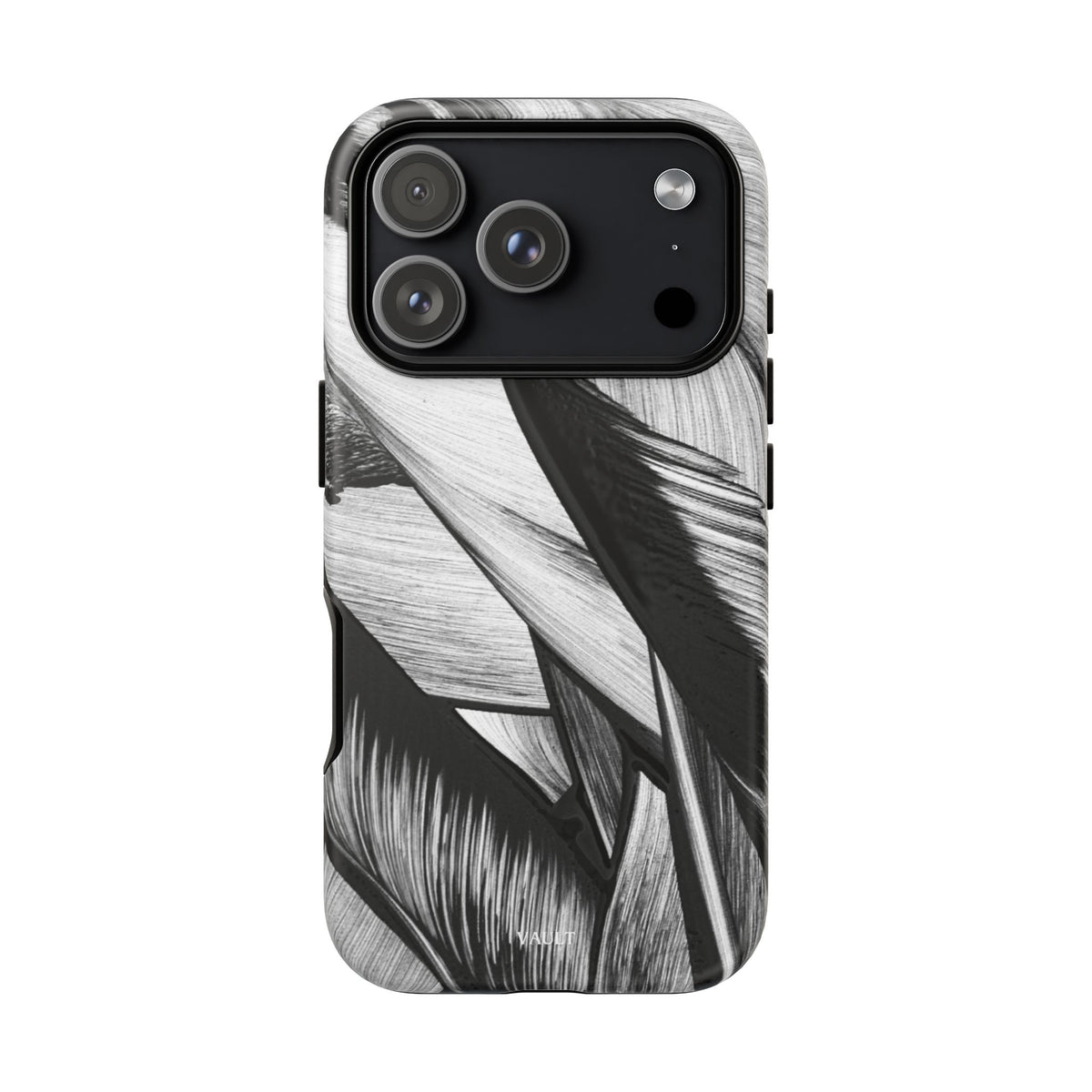 Monochrome Tropical Leaf Tough Phone Case — Black & White Botanical Protective Cover