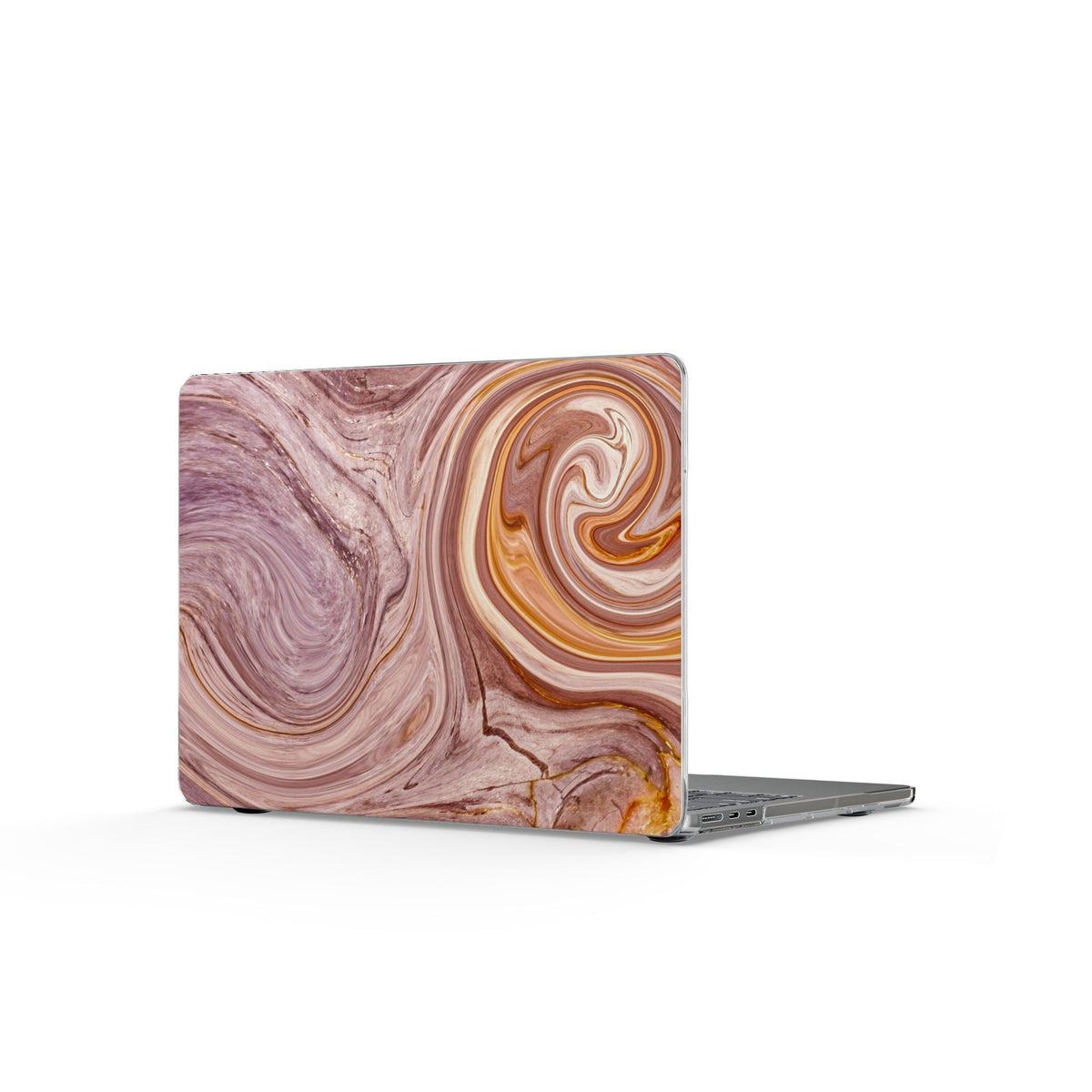 Marble Swirl Clear MacBook Case — Pink & Gold Abstract Protective Cover