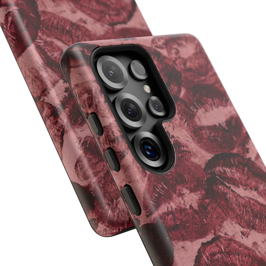 Kiss Print Phone Case – Burgundy Lip Pattern Protective Phone Cover
