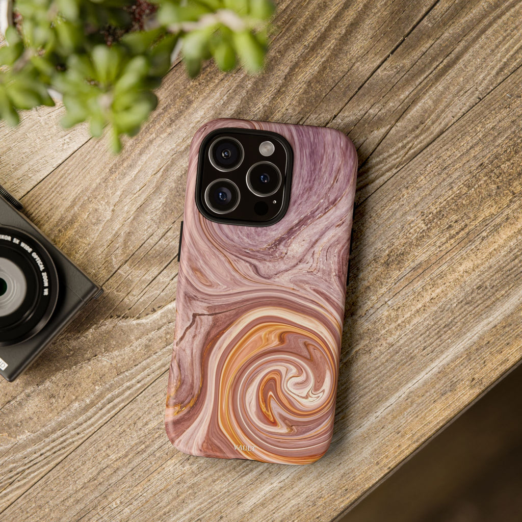 Marble Swirl Phone Case — Pink & Gold Abstract Tough Case