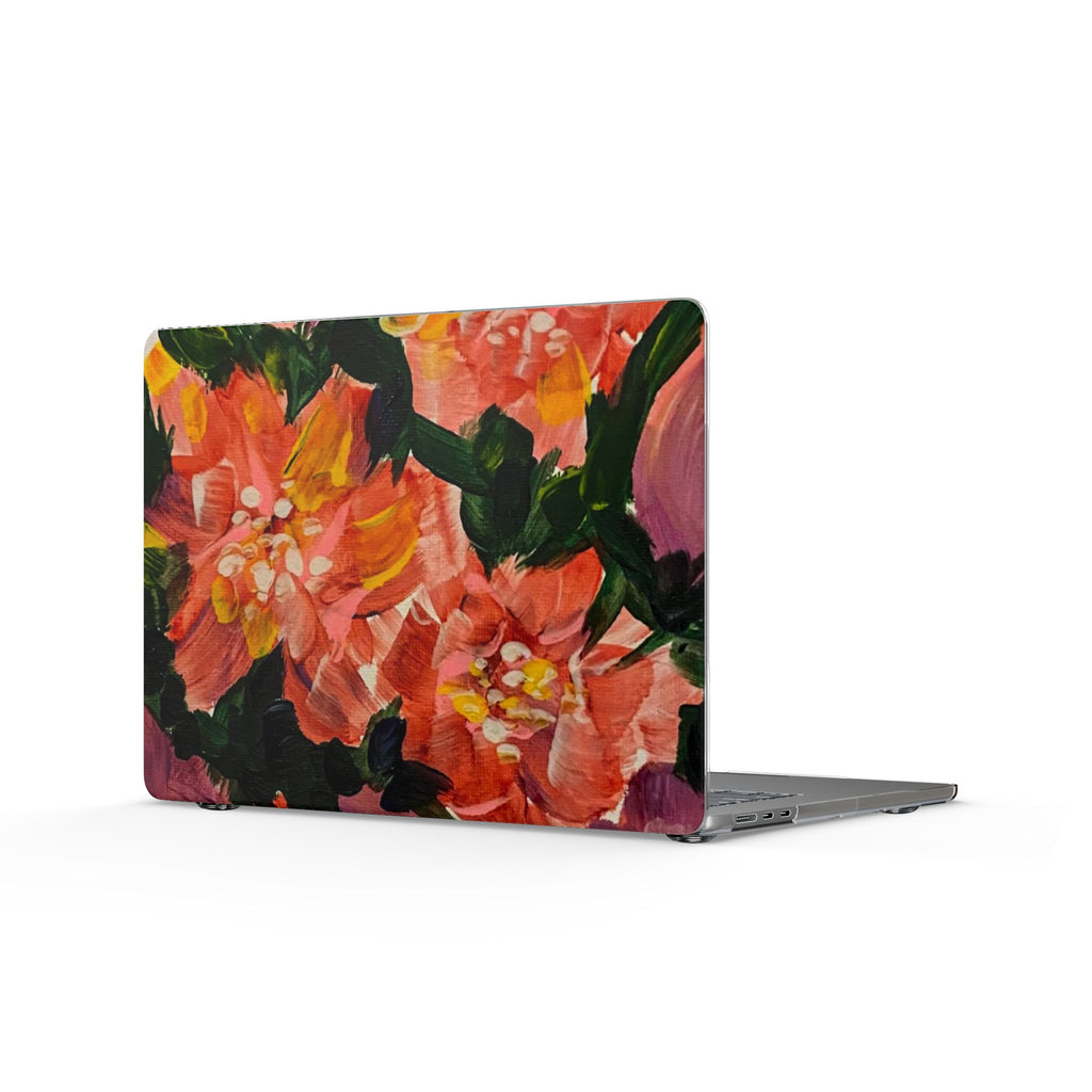 Floral Acrylic MacBook Case — Hand-Painted Orange Bloom Design