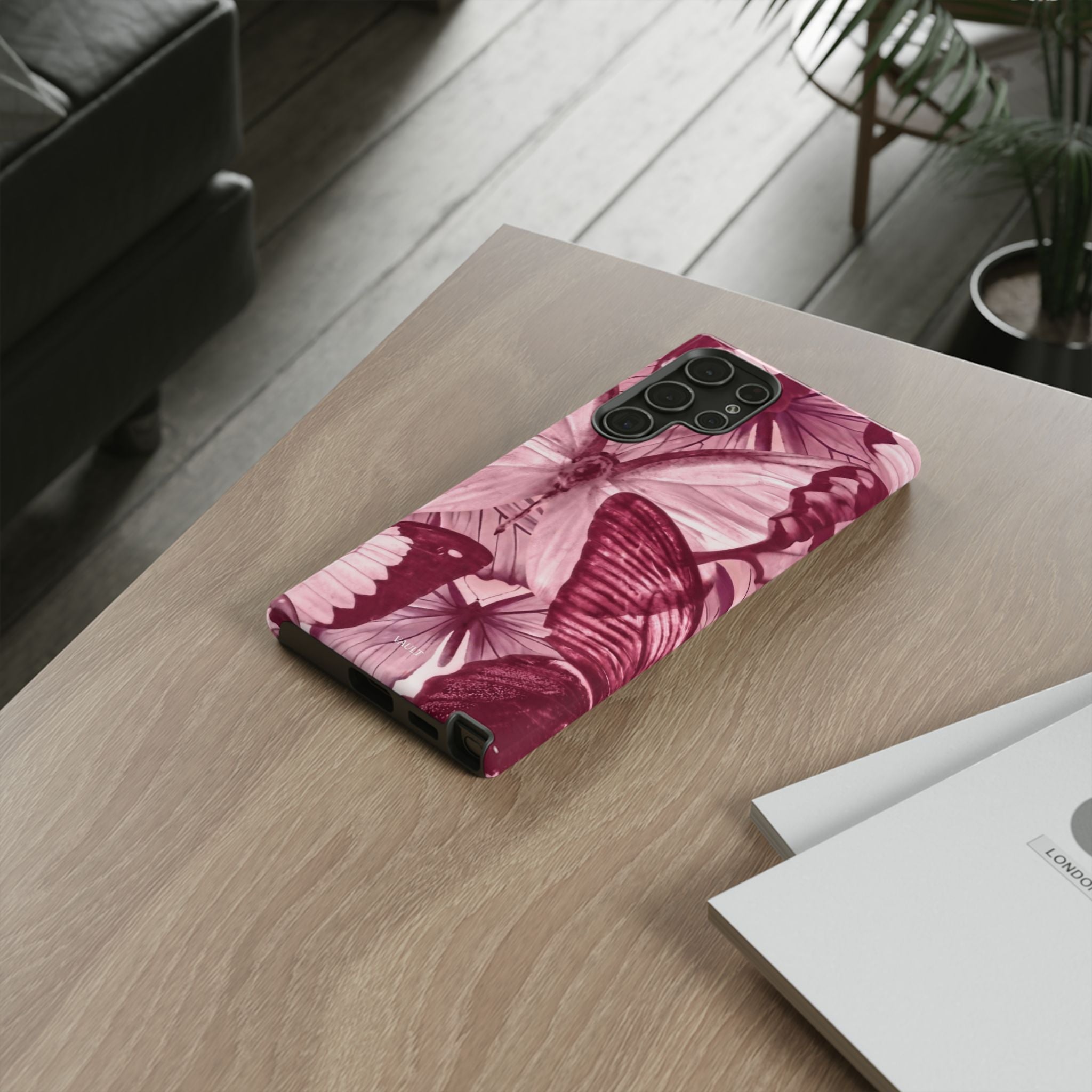 Butterfly Tough Phone Case — Vintage Pink Floral Protective Cover