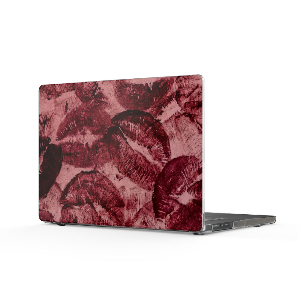 Lip Print Clear MacBook Case — Burgundy Kiss Pattern
