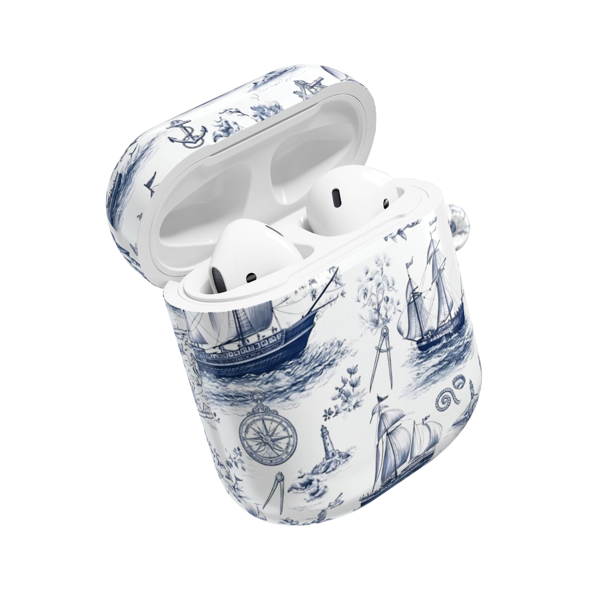 Nautical Toile AirPod Case – Blue Sailboat & Lighthouse Protective Cover