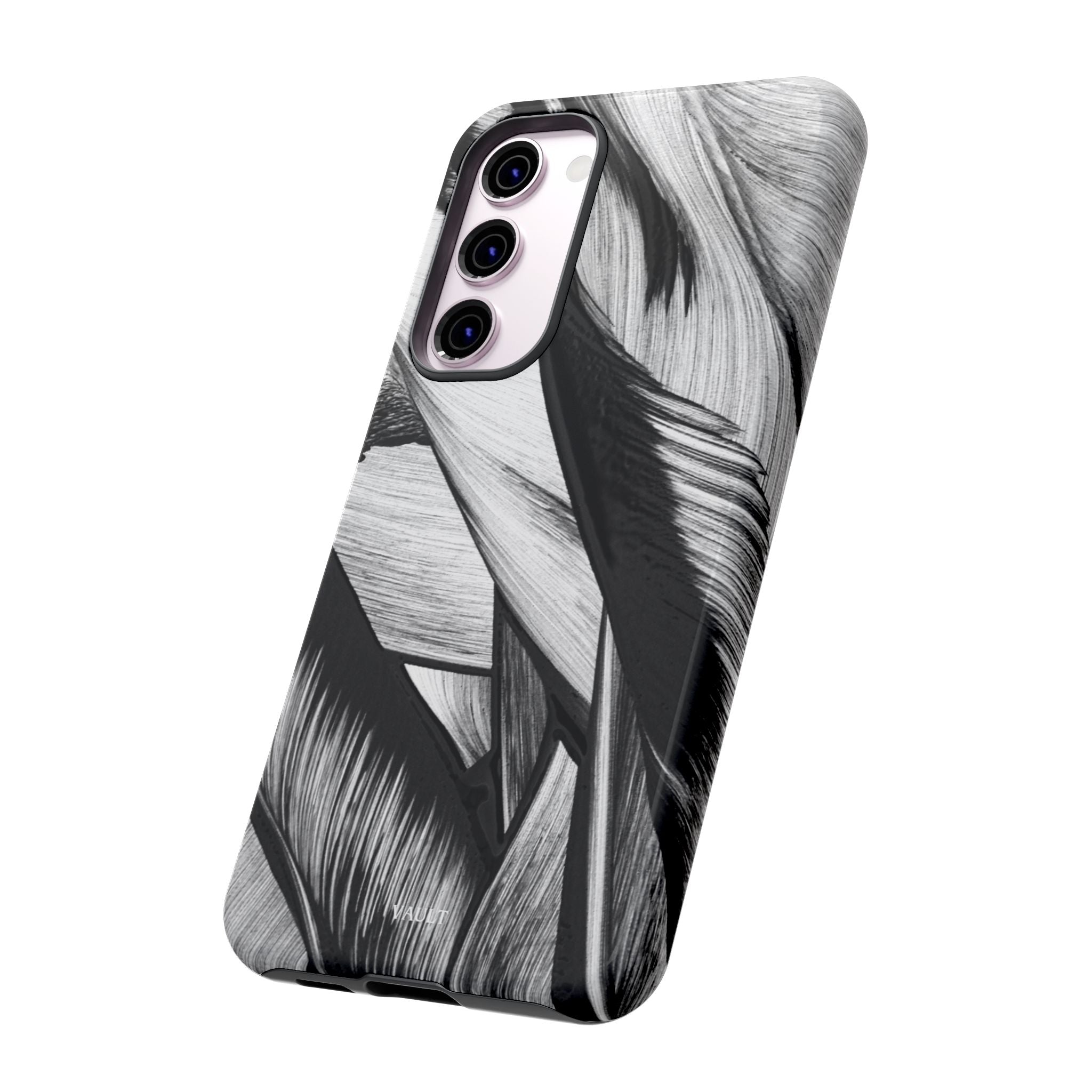 Monochrome Tropical Leaf Tough Phone Case — Black & White Botanical Protective Cover