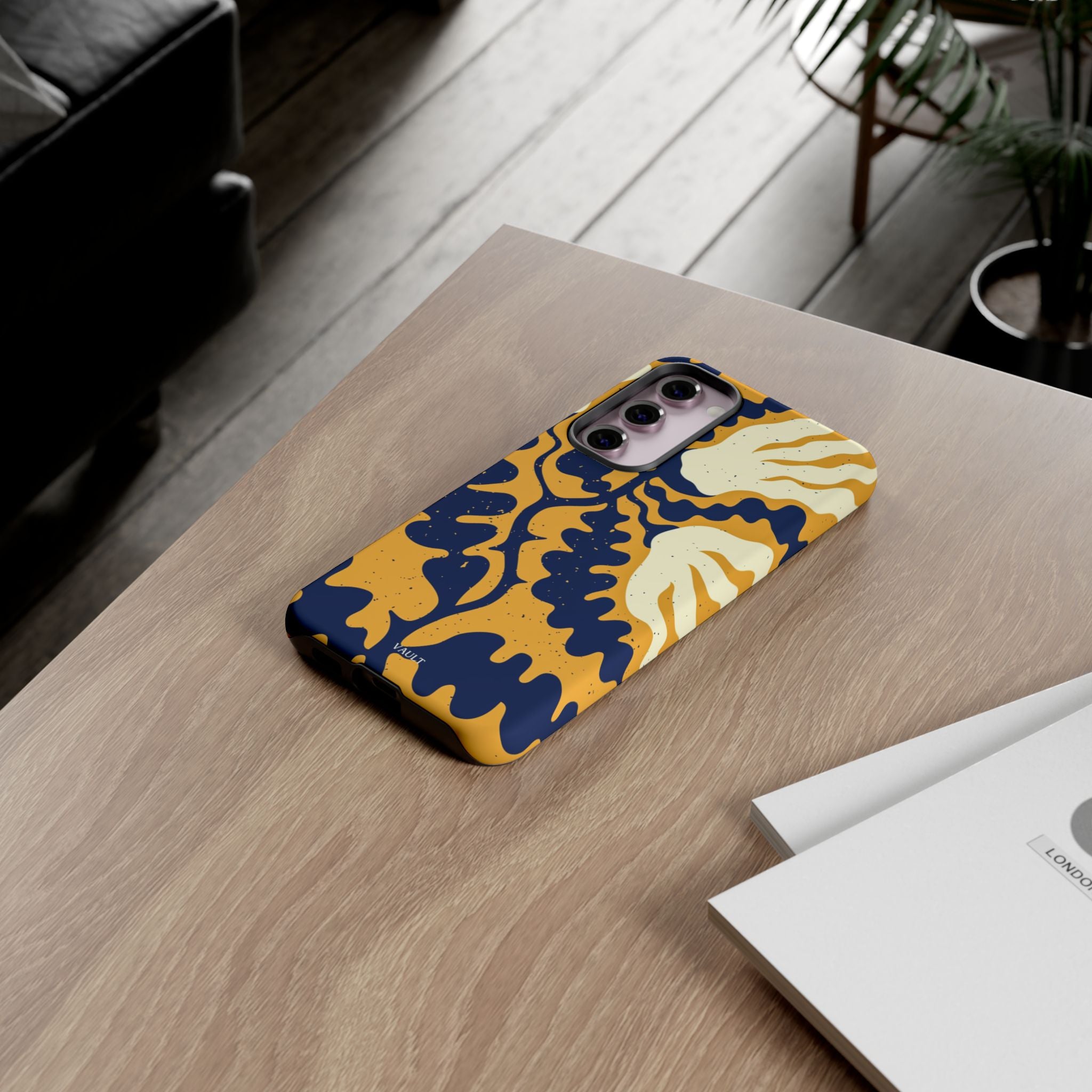 Bold Abstract Floral Phone Case (Navy & Mustard)
