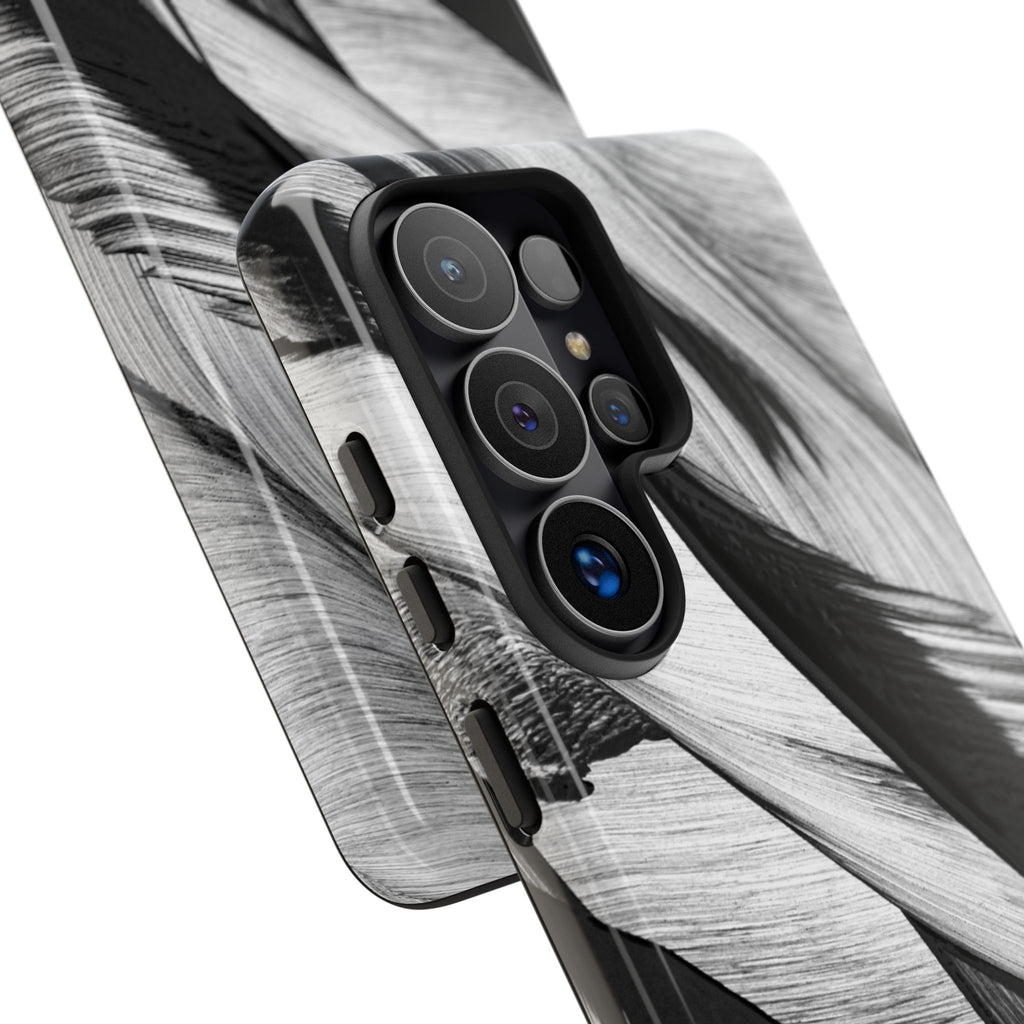 Monochrome Tropical Leaf Tough Phone Case — Black & White Botanical Protective Cover