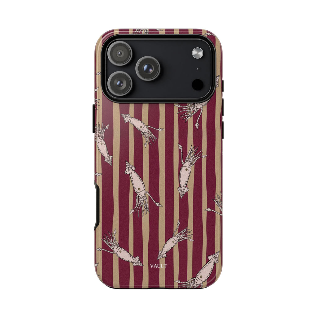 Phone Case - Vintage Shrimp Pattern on Burgundy Stripes