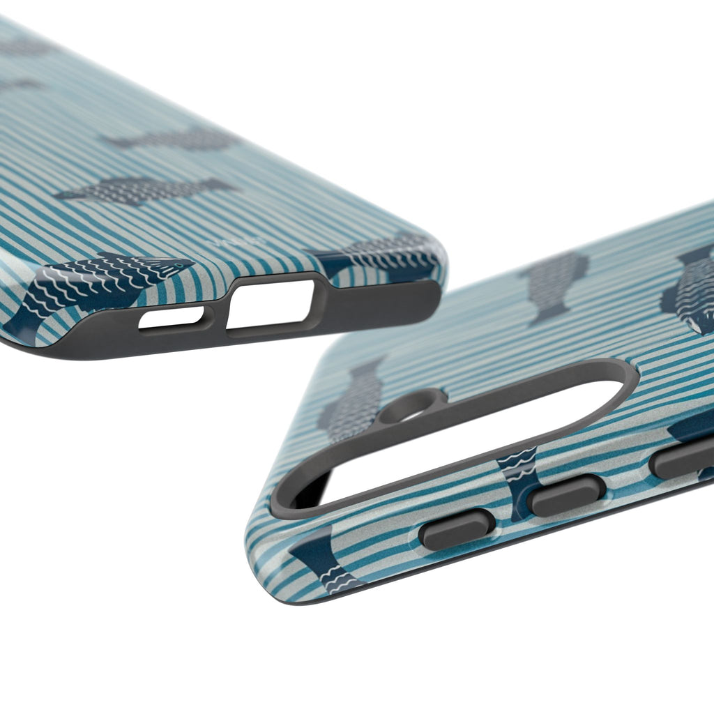 Fish Pattern Tough Phone Case — Blue Striped Ocean Design