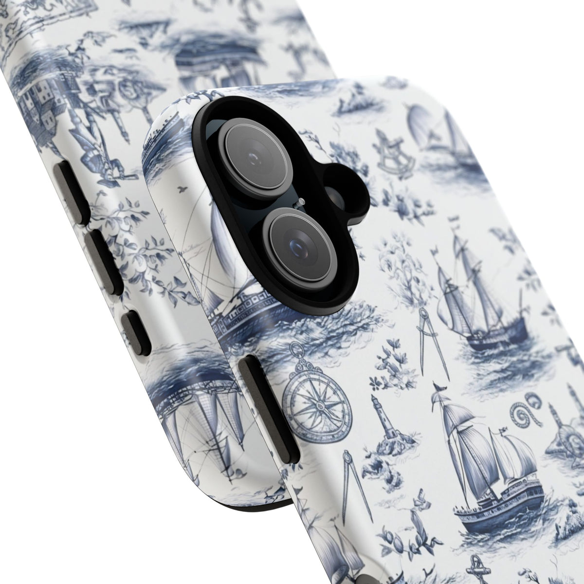 Nautical Vintage Ship Tough Phone Case — Blue Toile Sailboat Pattern