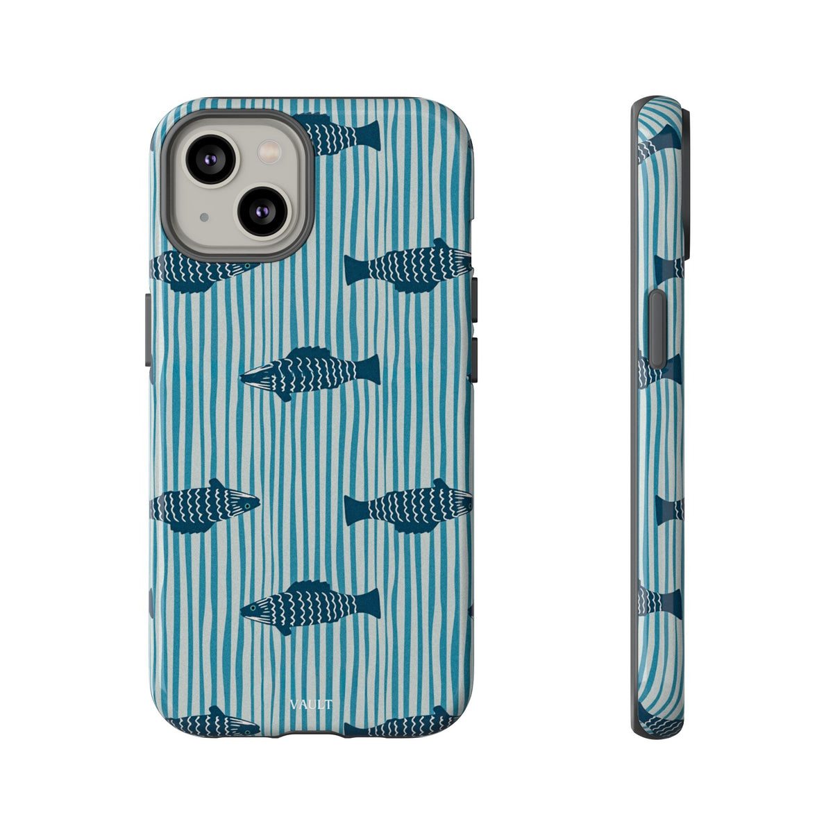 Fish Pattern Tough Phone Case — Blue Striped Ocean Design