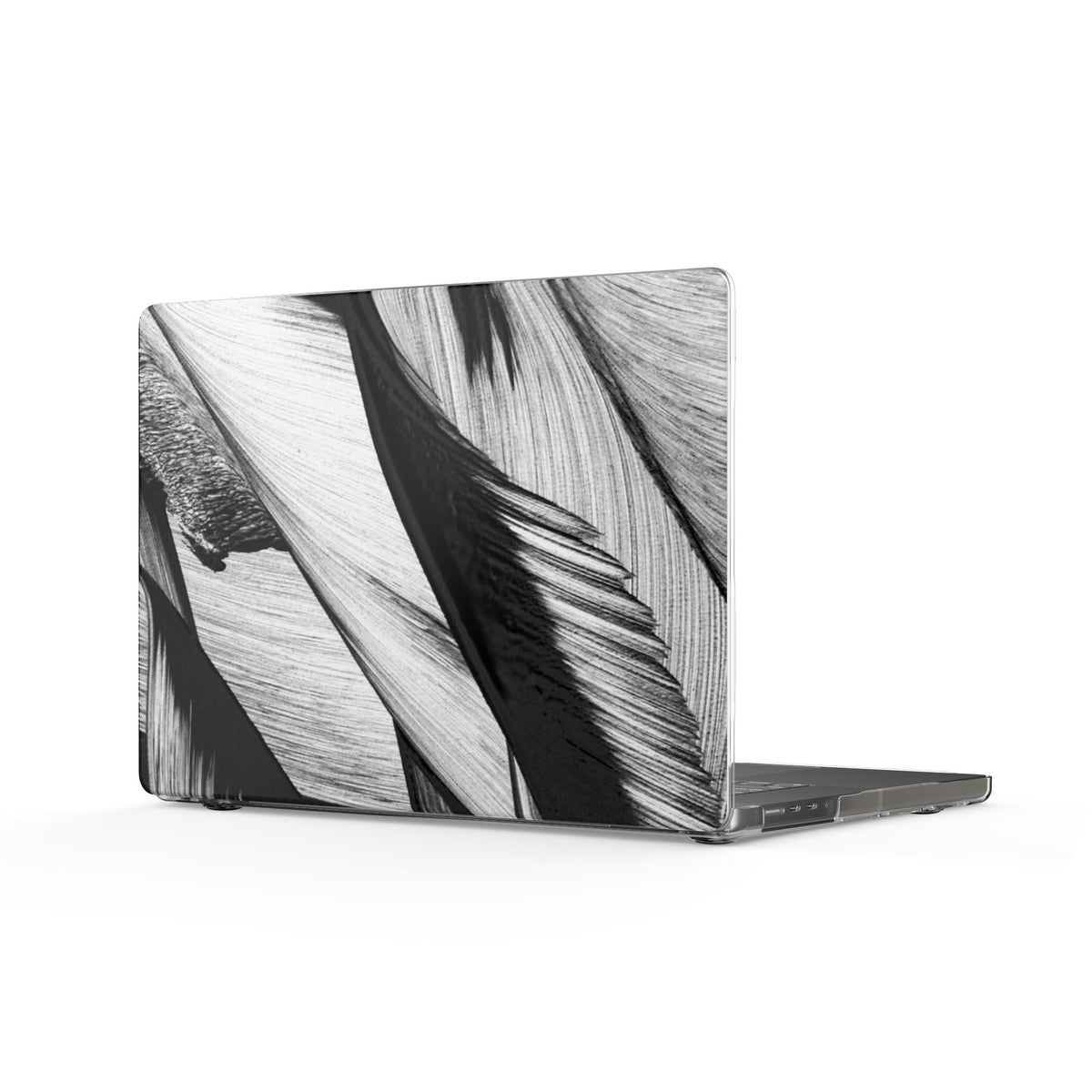 Feather Pattern Clear MacBook Case — Monochrome Botanical Laptop Cover