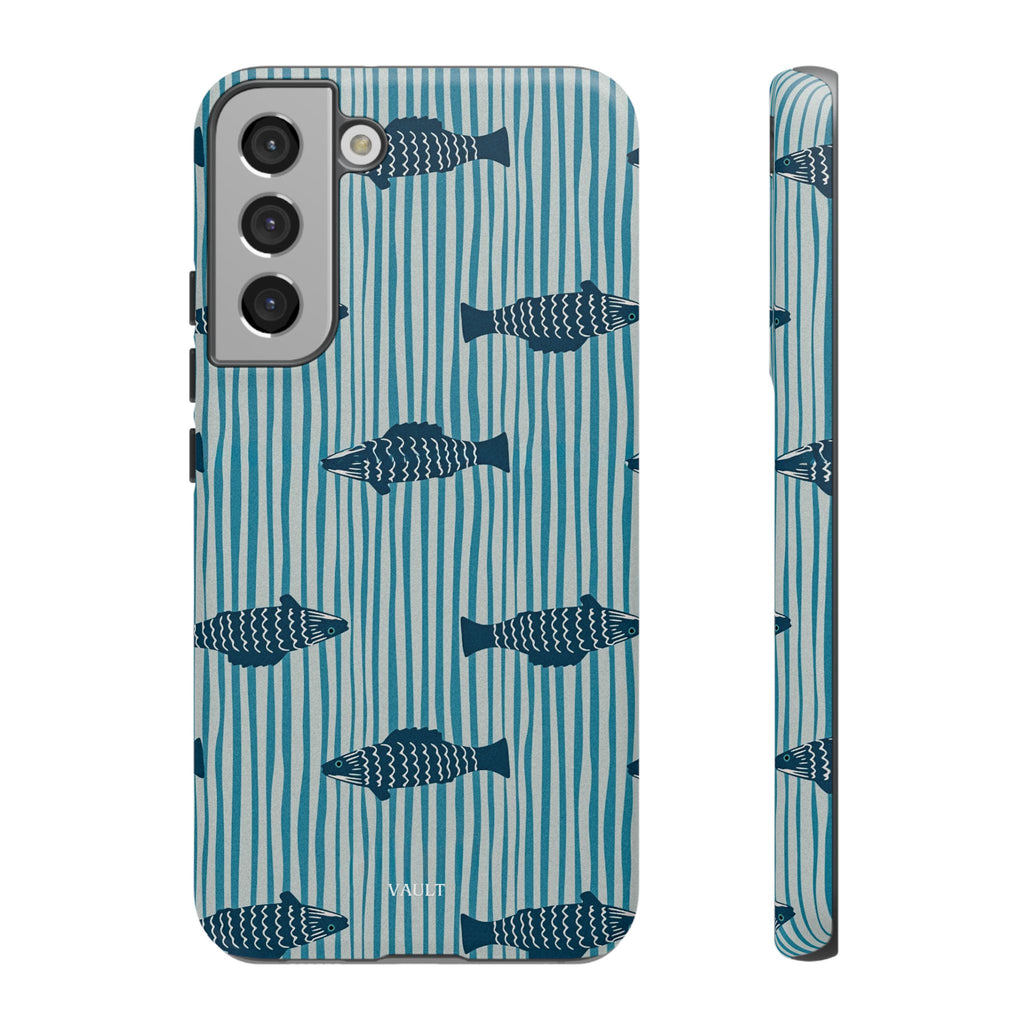 Fish Pattern Tough Phone Case — Blue Striped Ocean Design