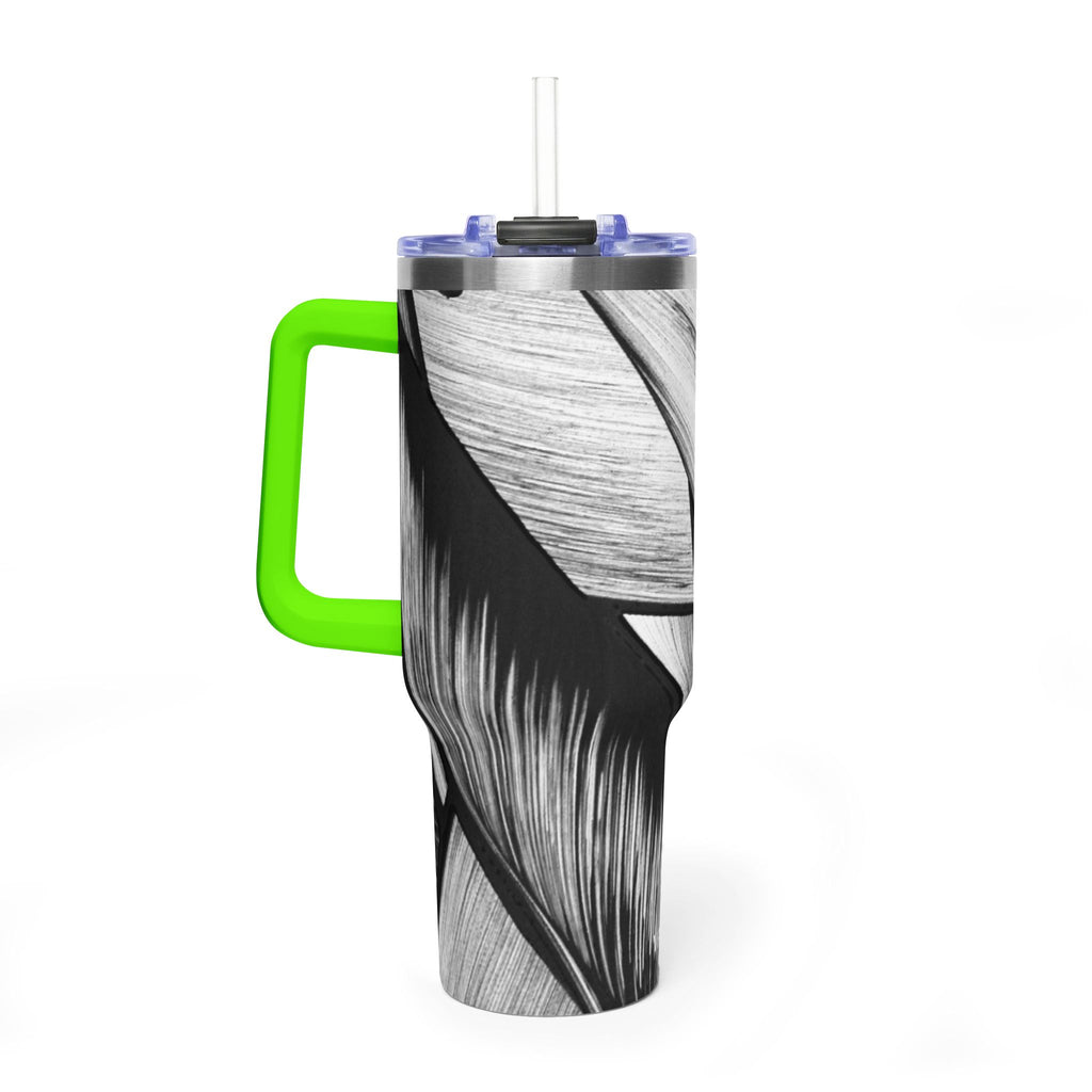 40oz Black & White Tropical Leaf Thermal Tumbler