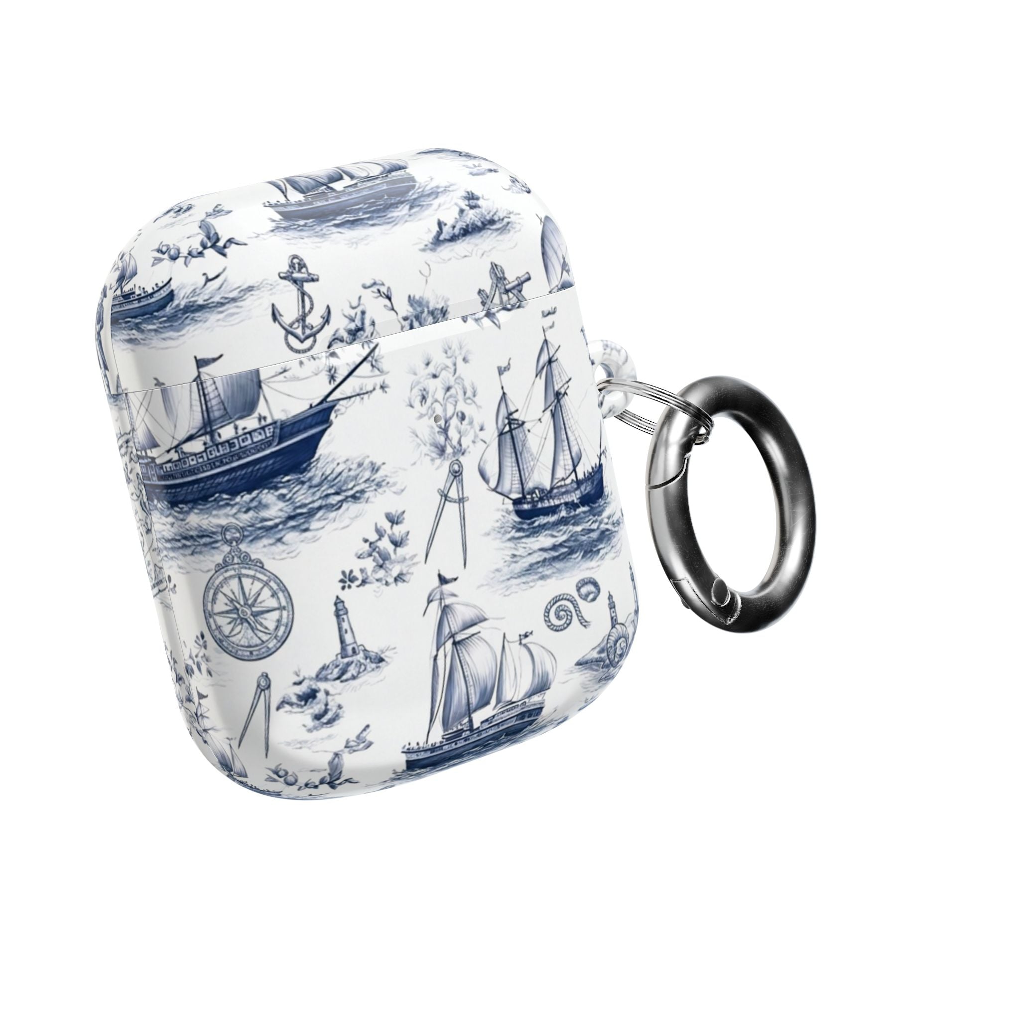 Nautical Toile AirPod Case – Blue Sailboat & Lighthouse Protective Cover