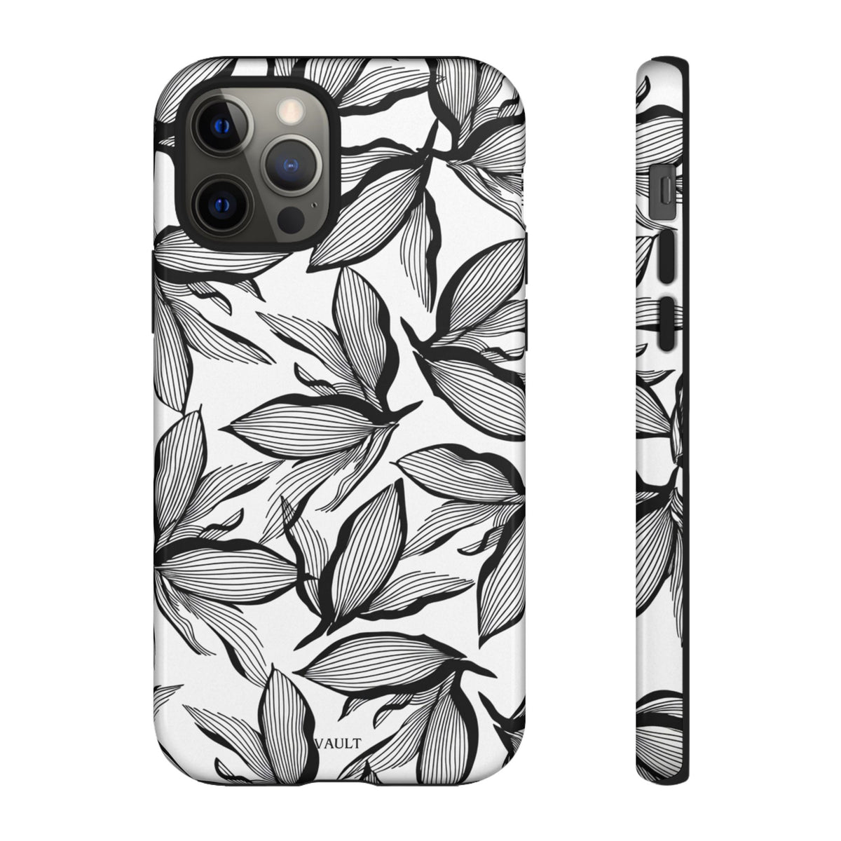 Floral Leaves Tough Phone Case – Black & White Botanical Protection