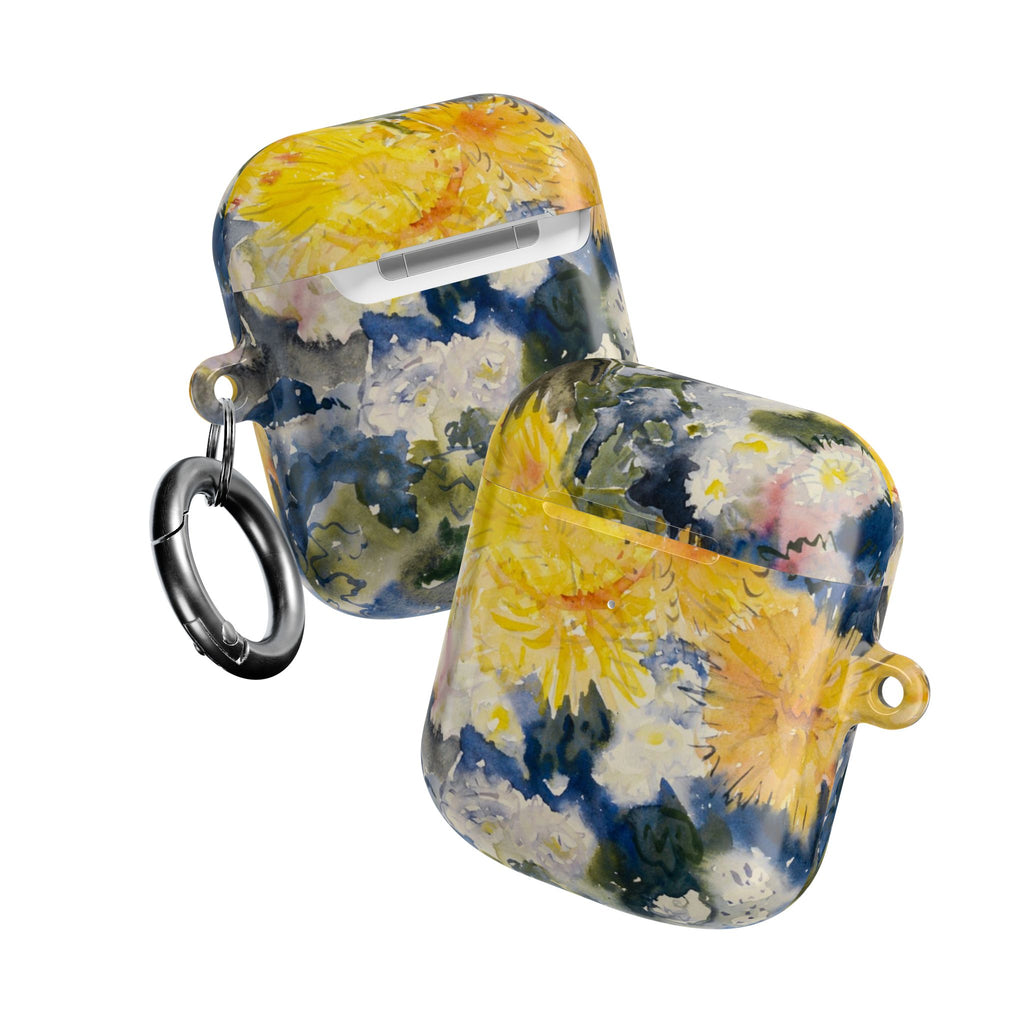 Floral Watercolor AirPod Case — Yellow Blue Sunflower Art Protective Cover