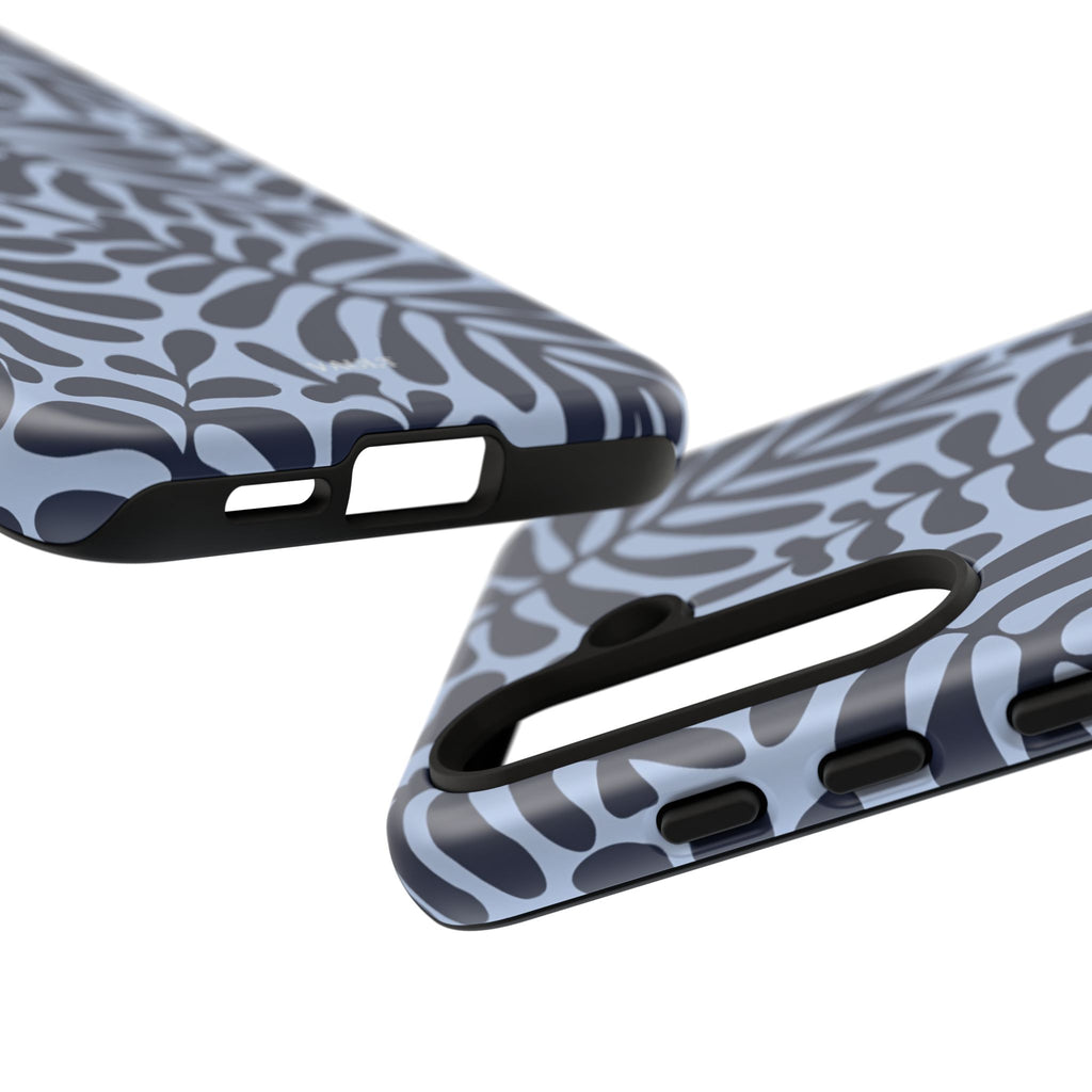 Floral Fern Tough Phone Case – Navy Blue on Light Blue, Protective Slim Cover