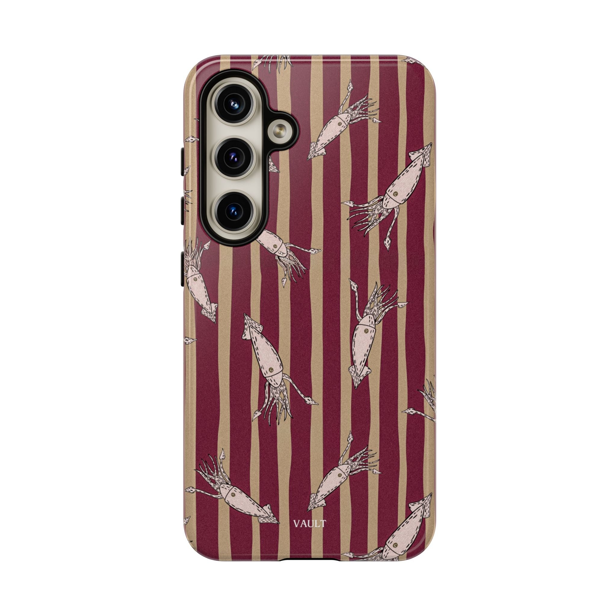 Phone Case - Vintage Shrimp Pattern on Burgundy Stripes