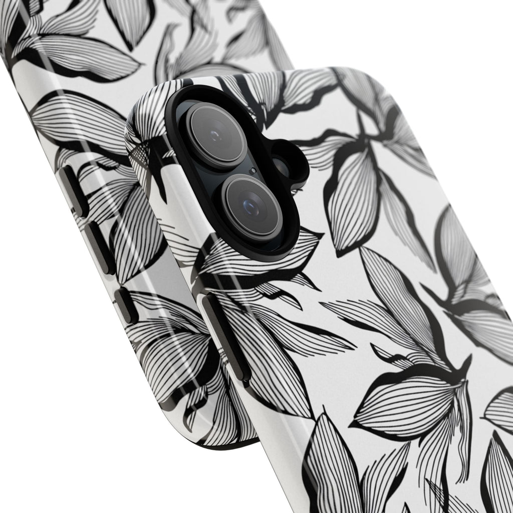 Floral Leaves Tough Phone Case – Black & White Botanical Protection