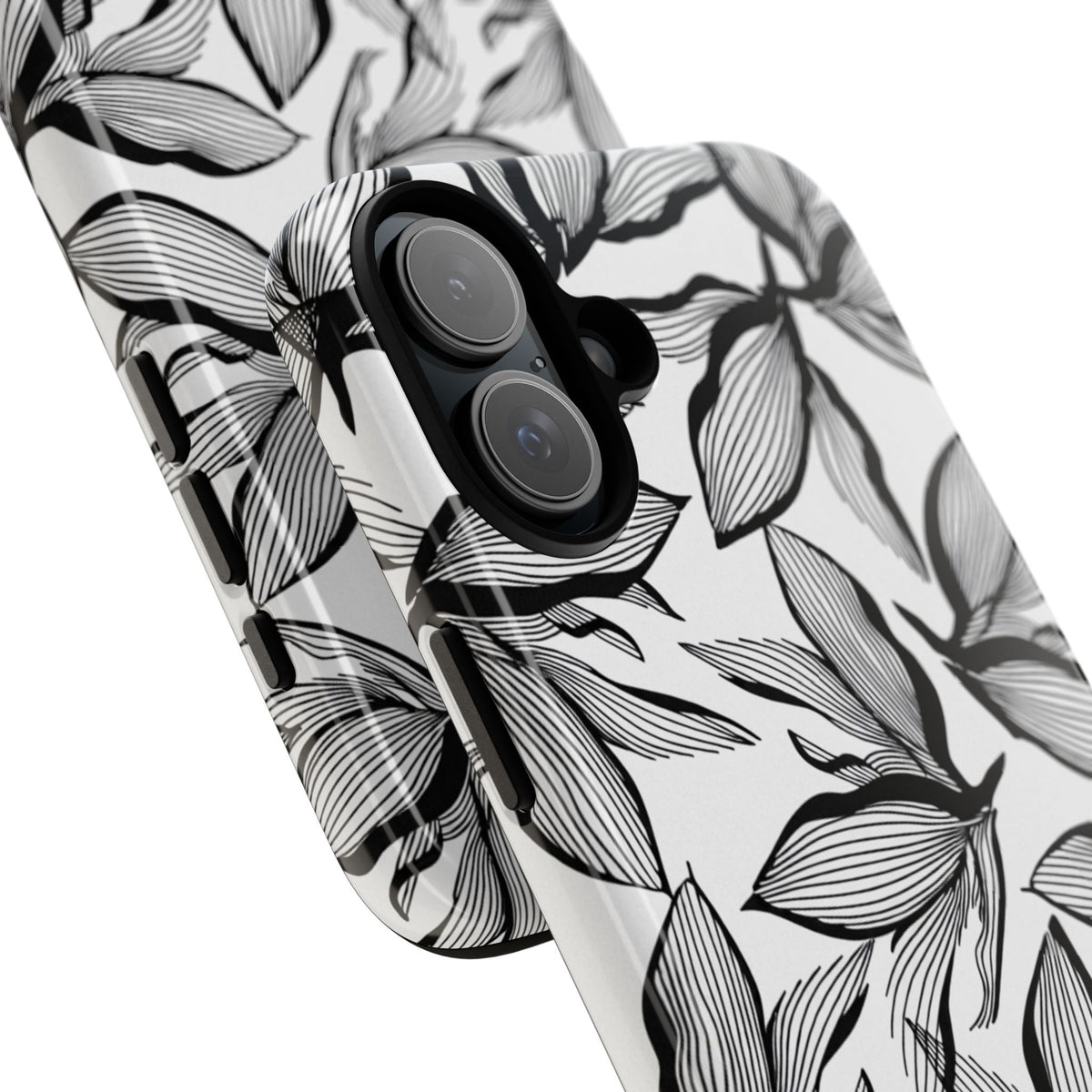 Floral Leaves Tough Phone Case – Black & White Botanical Protection
