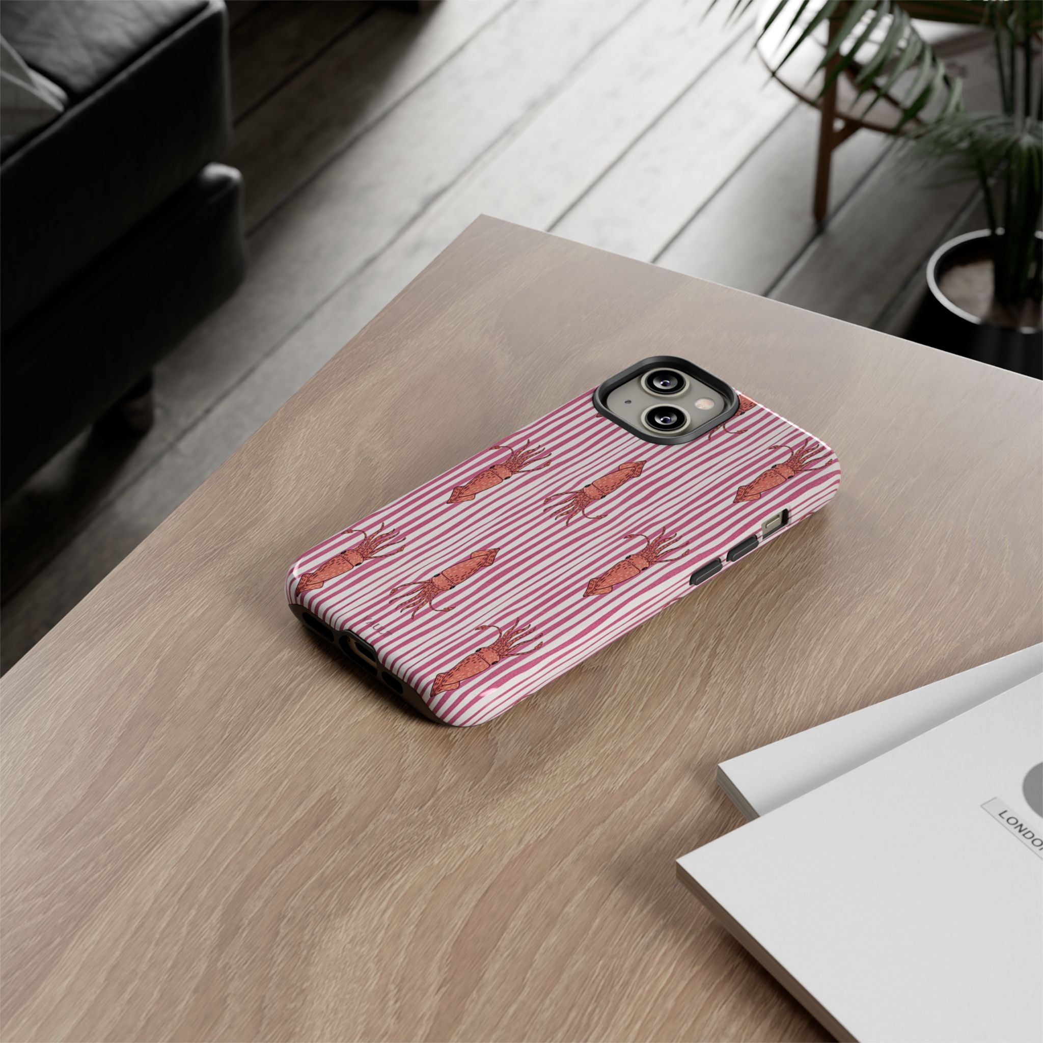 Squid Stripe Phone Case — Pink Nautical Sea Creature Pattern