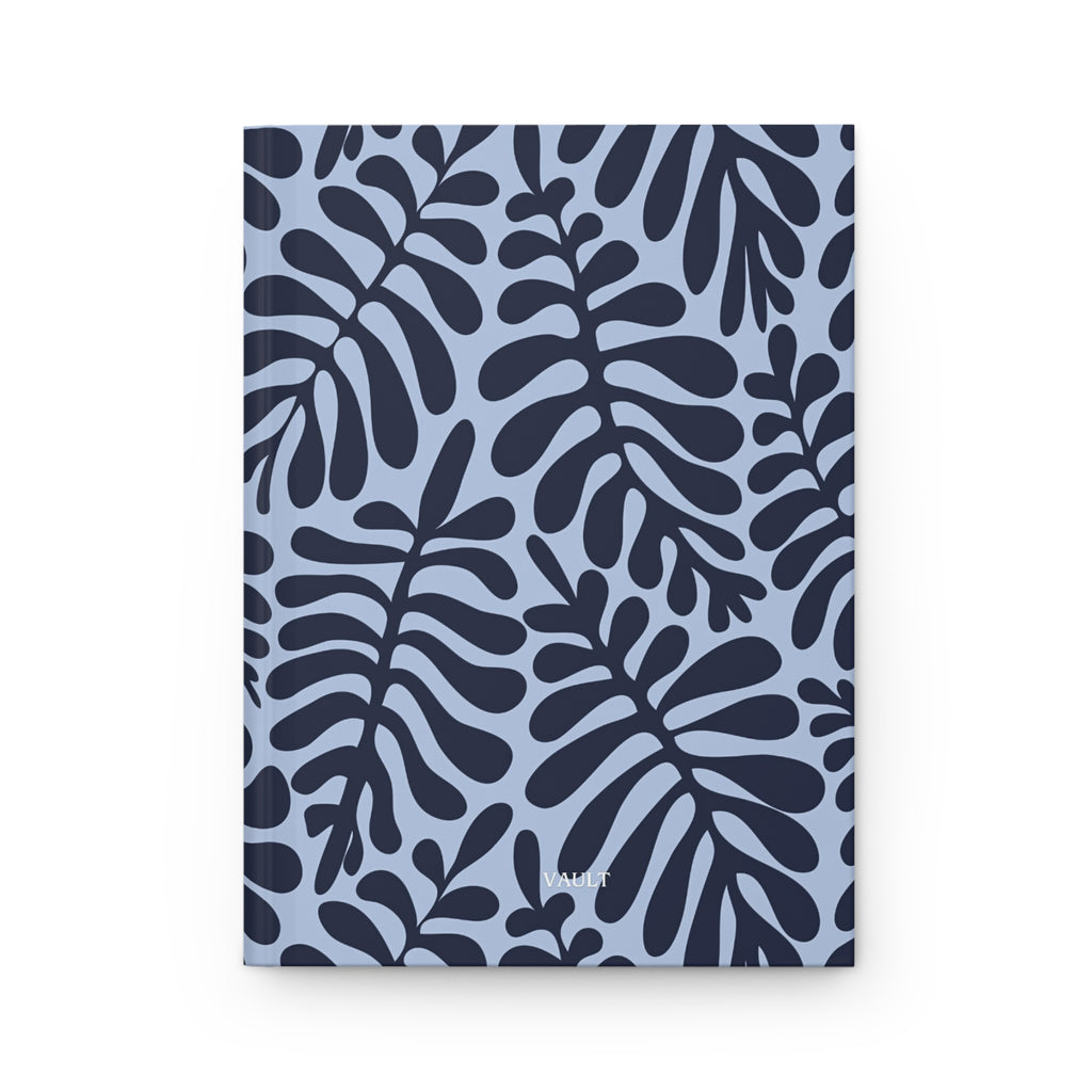 Botanical Leaves Hardcover Journal — Matte Blue Fern Pattern Notebook