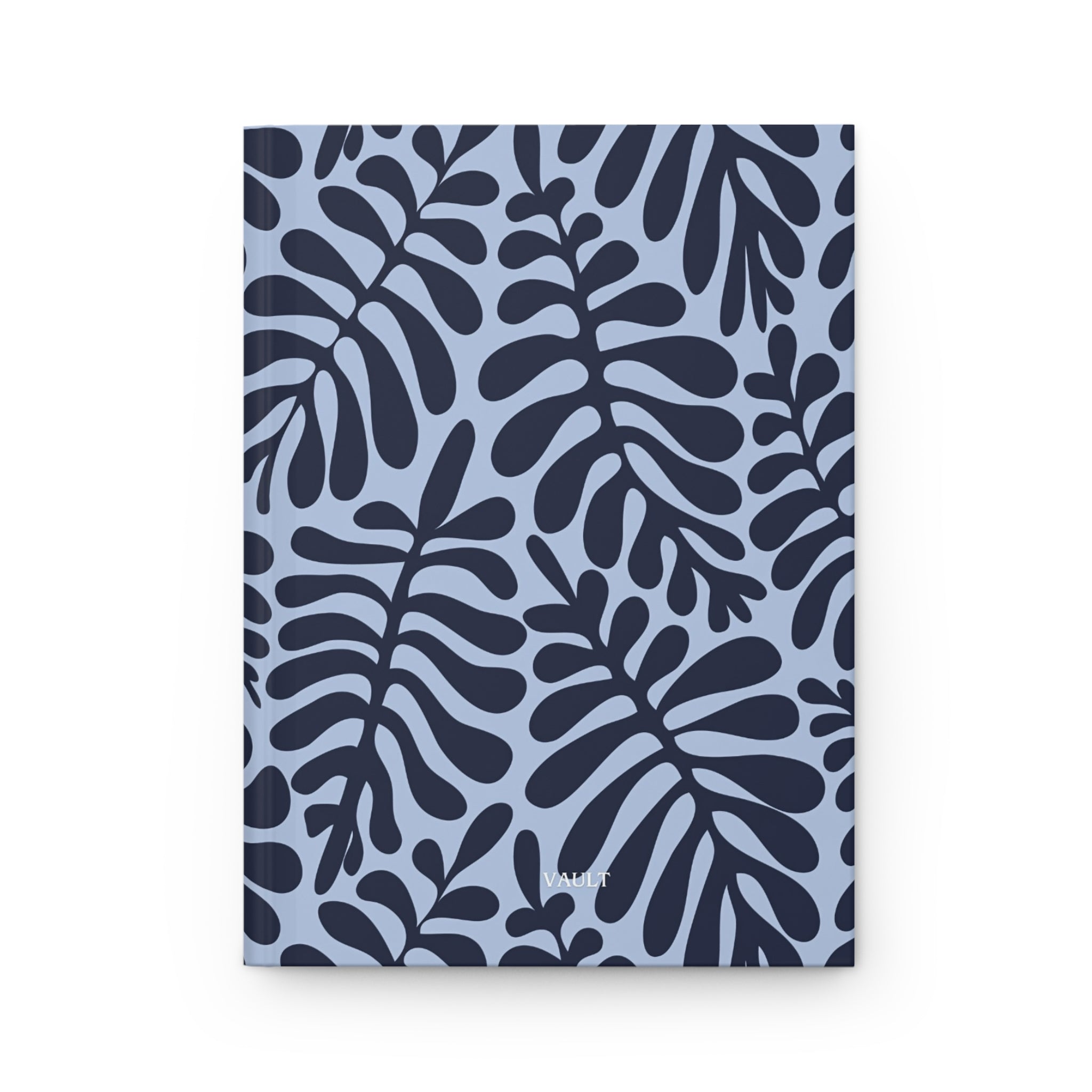 Botanical Leaves Hardcover Journal — Matte Blue Fern Pattern Notebook
