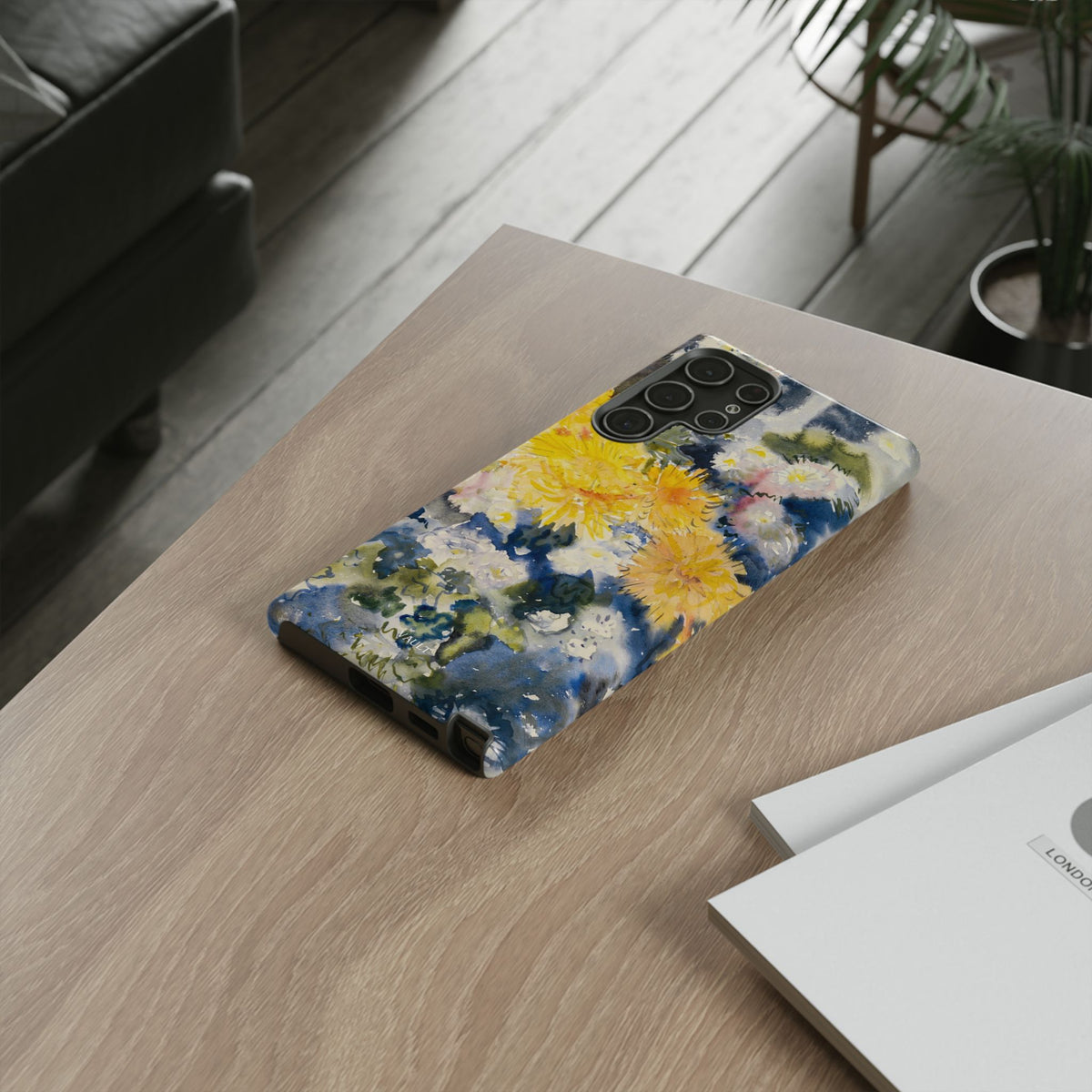 Floral Watercolor Phone Case – Yellow Chrysanthemums Design