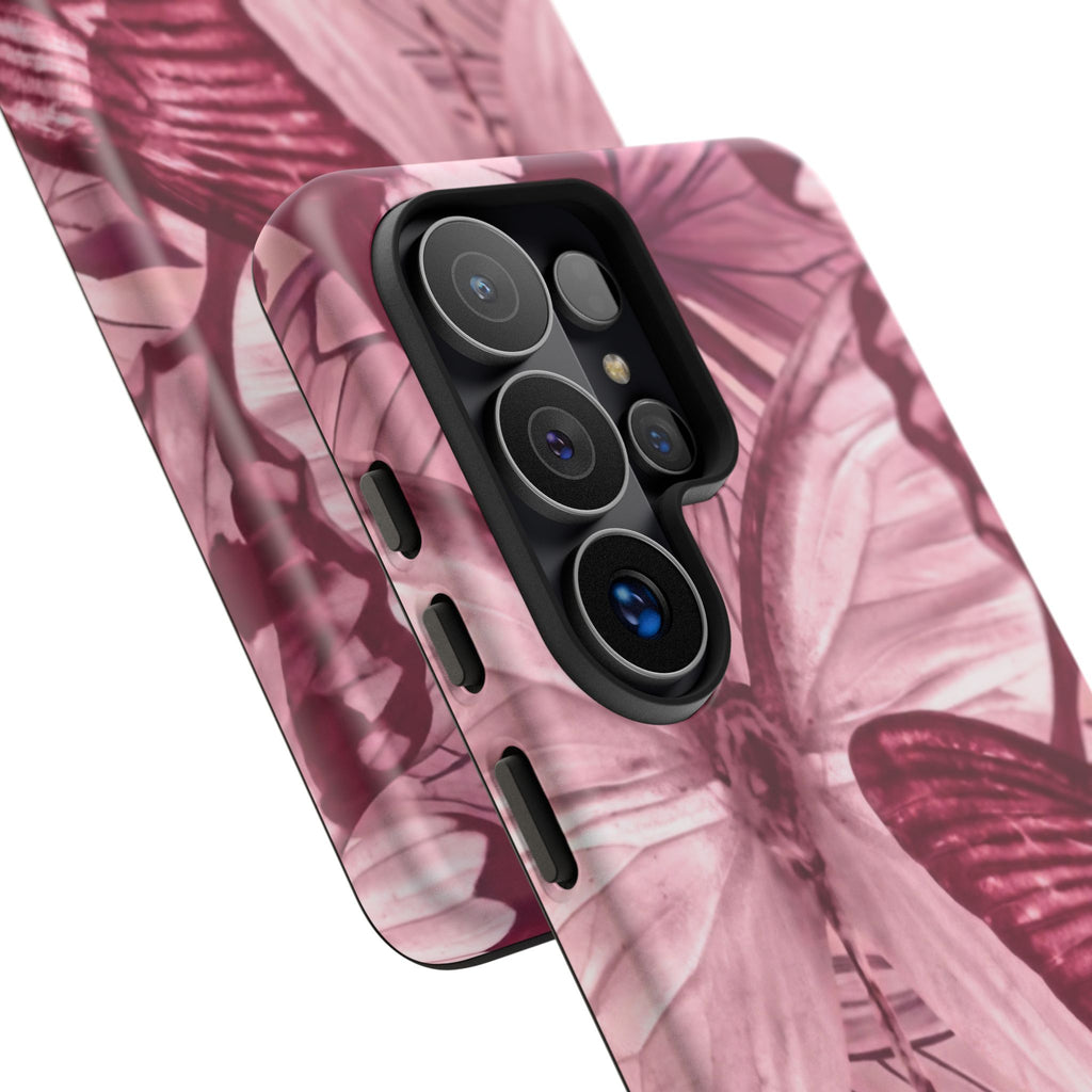 Butterfly Tough Phone Case — Vintage Pink Floral Protective Cover
