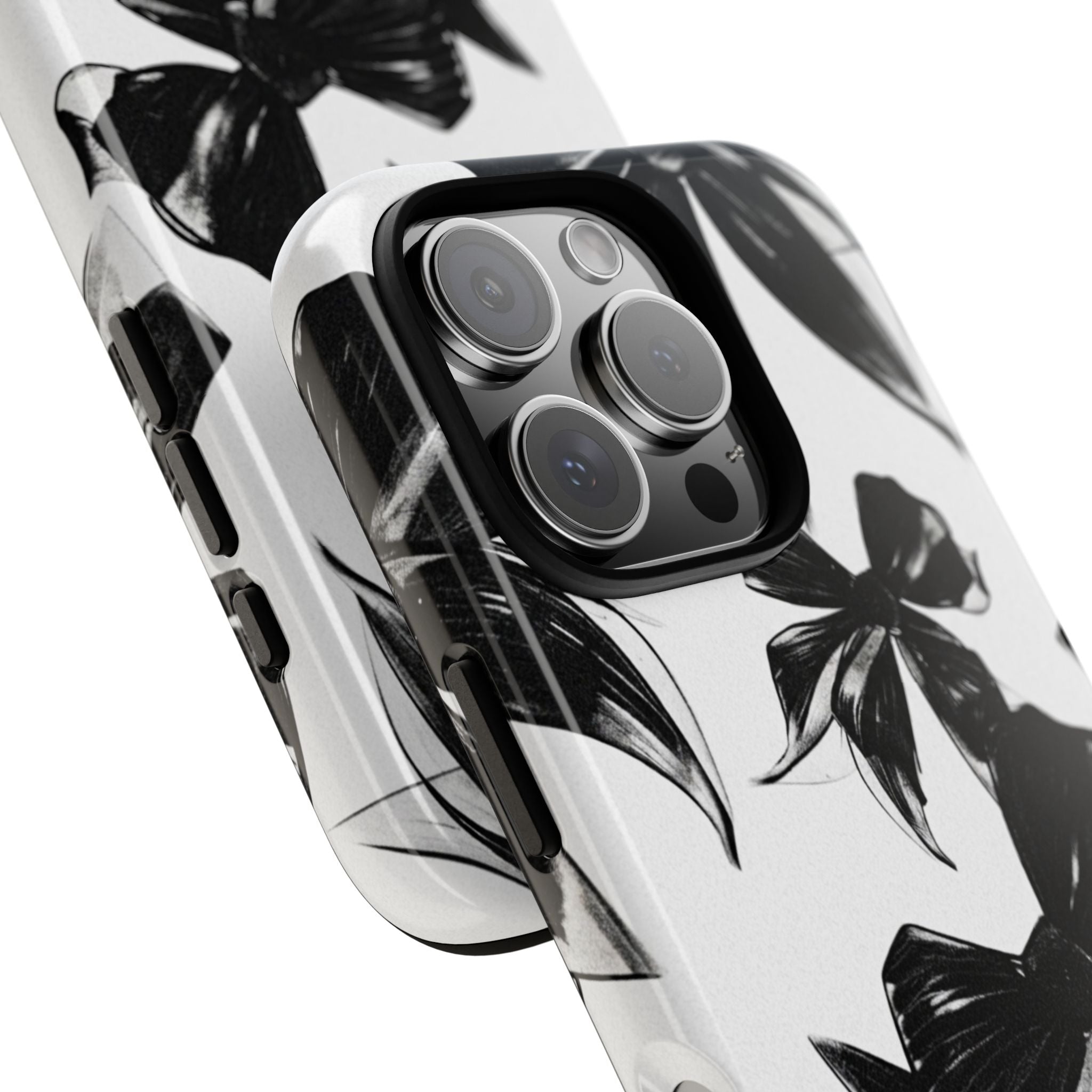 Floral Brushstroke Phone Case — Black & White Botanical Tough Case