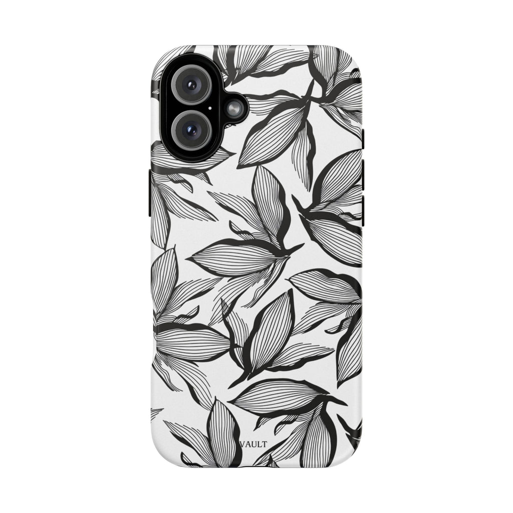 Floral Leaves Tough Phone Case – Black & White Botanical Protection