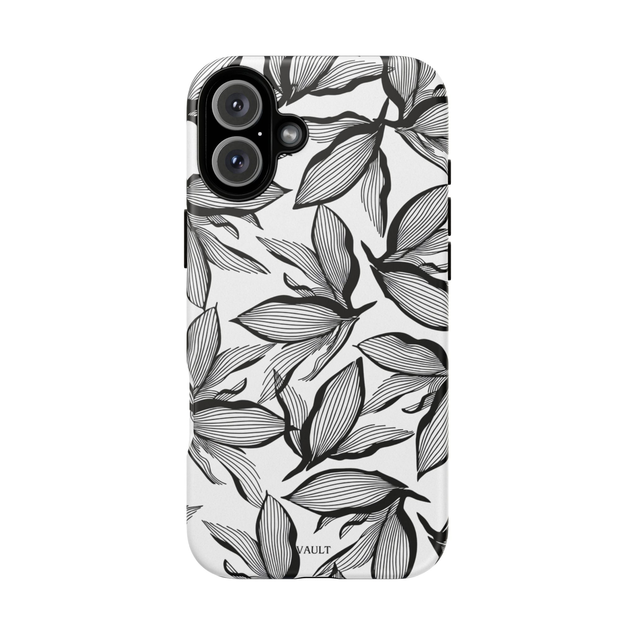 Floral Leaves Tough Phone Case – Black & White Botanical Protection