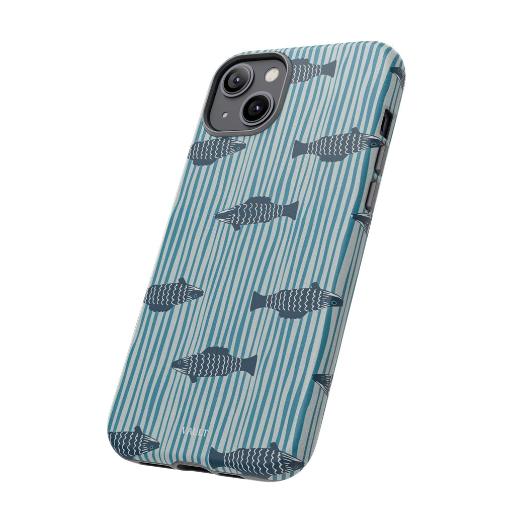 Fish Pattern Tough Phone Case — Blue Striped Ocean Design